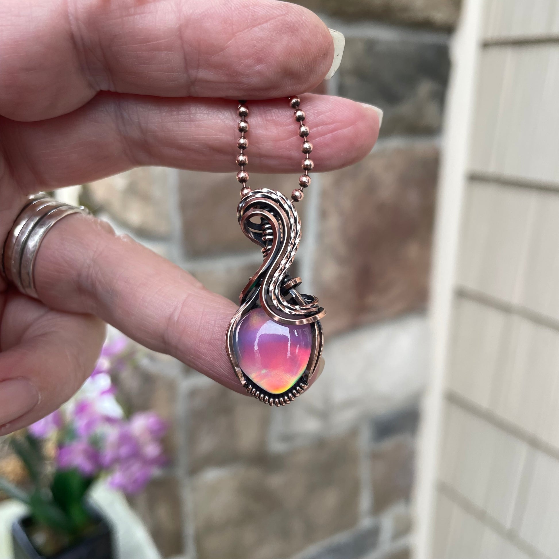 Aurora Opal Pastel Copper Pendant