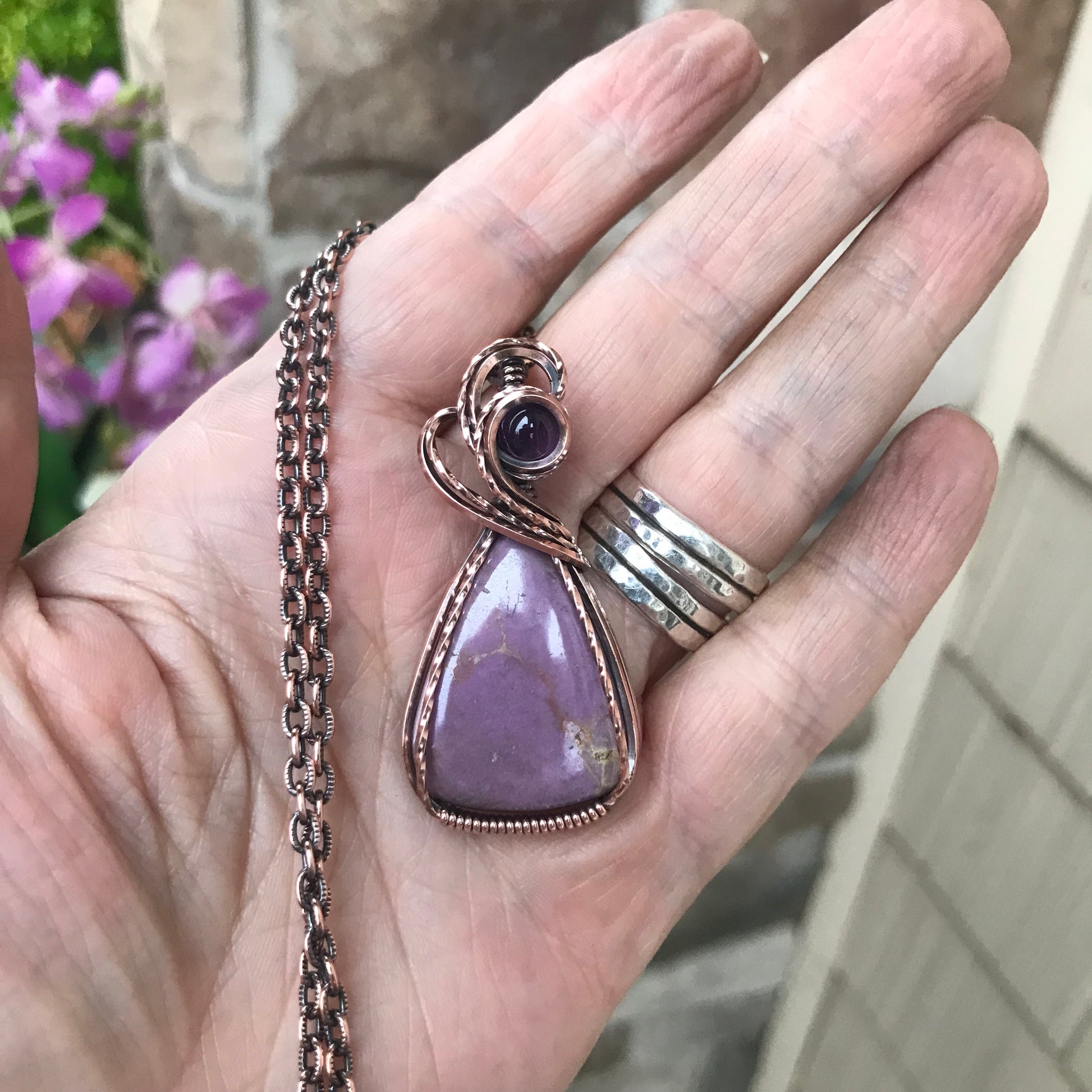 Phosphosiderite & Amethyst Swirly Copper Necklace