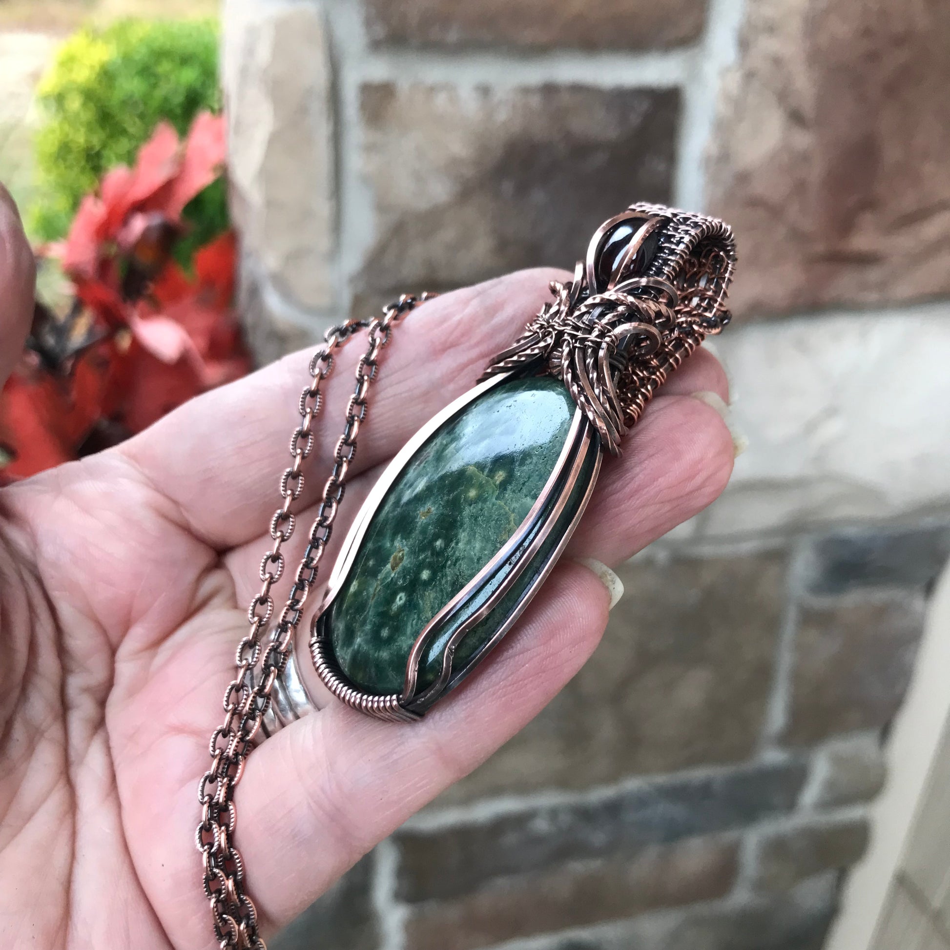Ocean Jasper & Garnet Copper Pendant