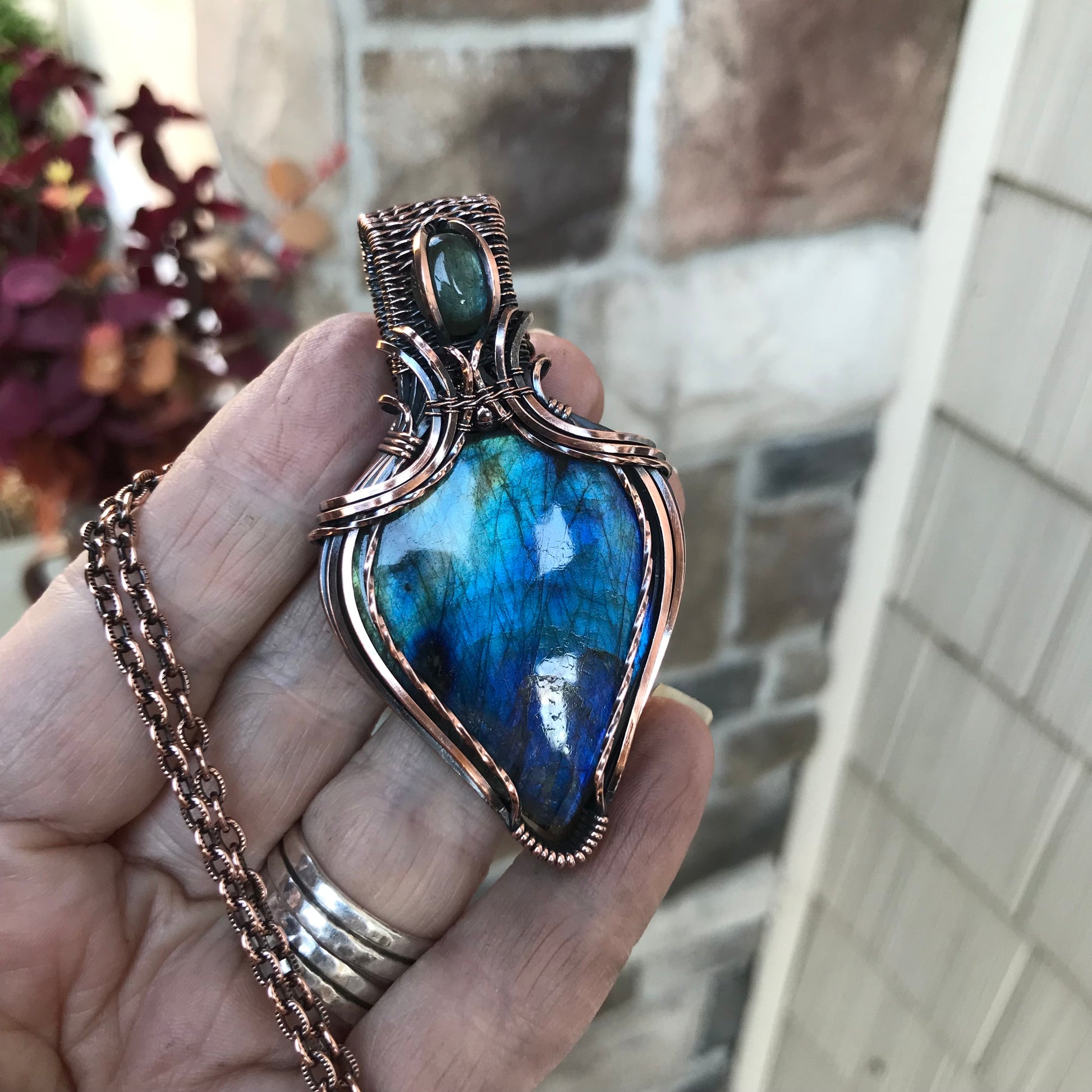 RESERVED - Blue Labradorite Copper Pendant with Weaving