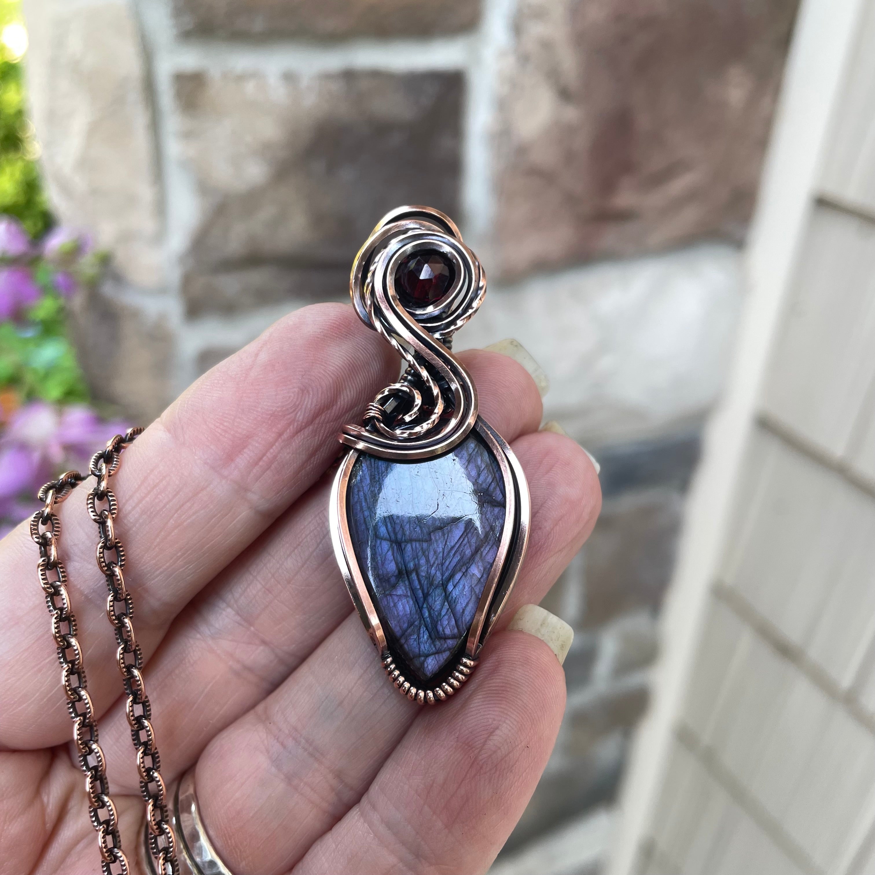 Purple Labradorite & Garnet Copper Necklace