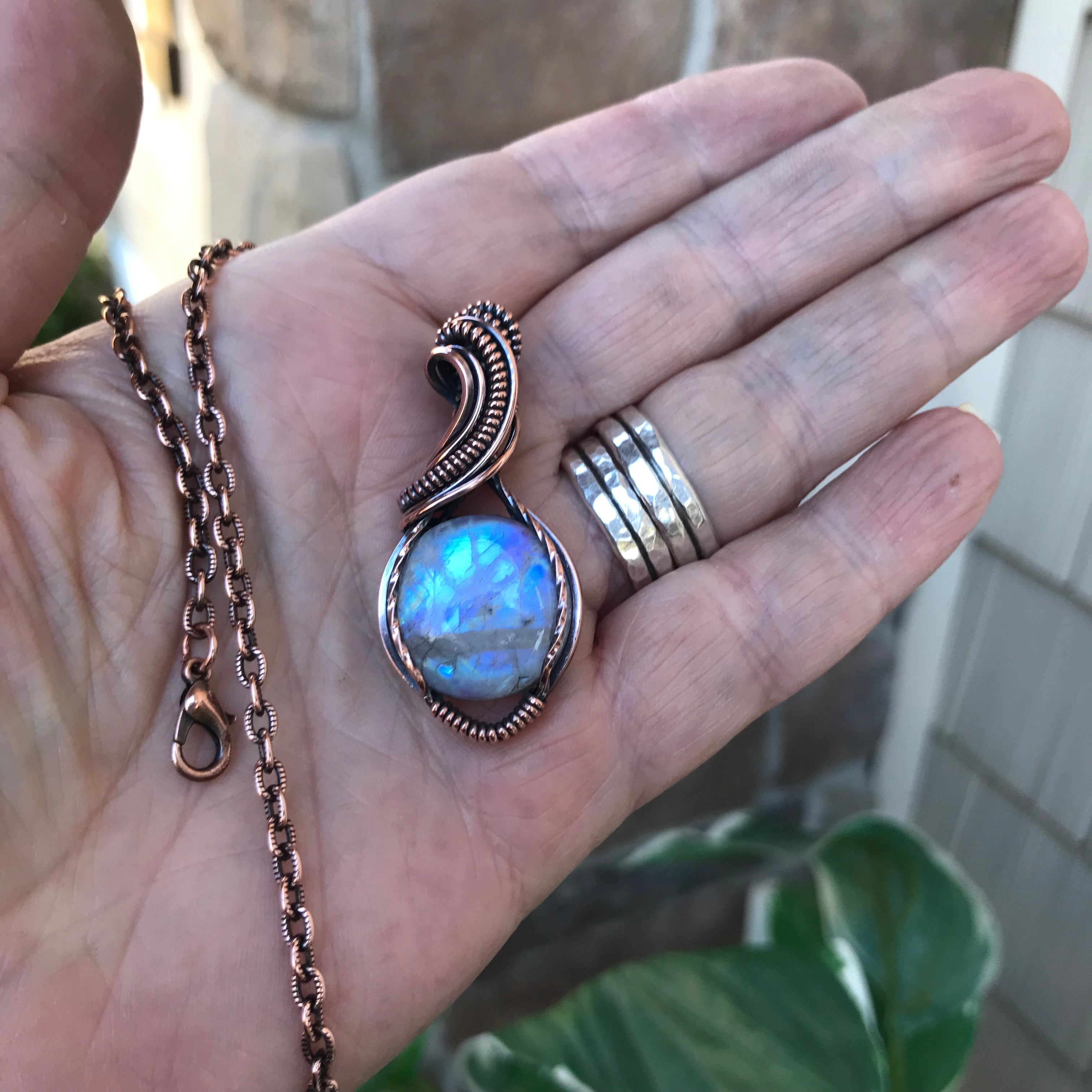 Blue Moonstone Round Copper Necklace