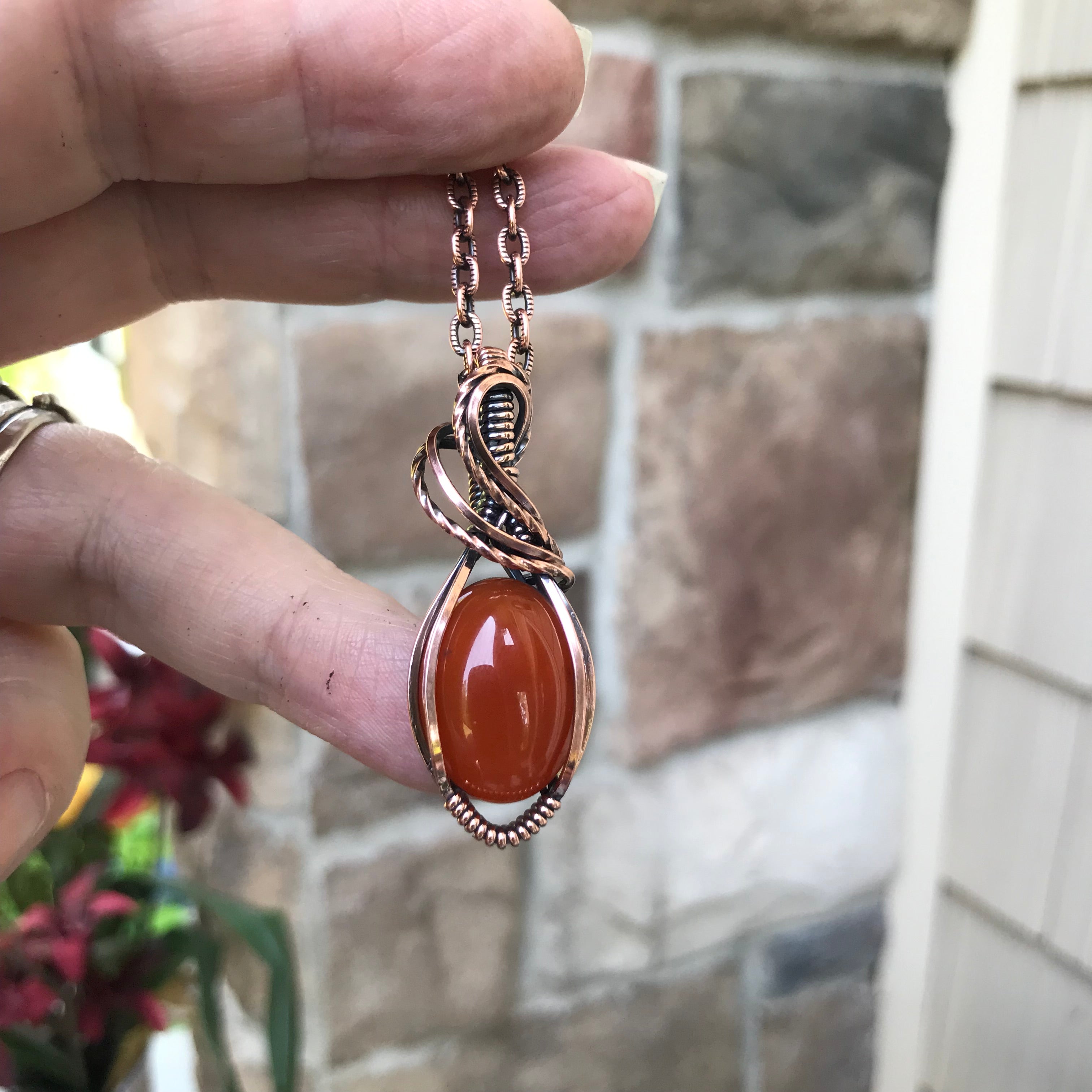 Carnelian Small Oval Copper Necklace