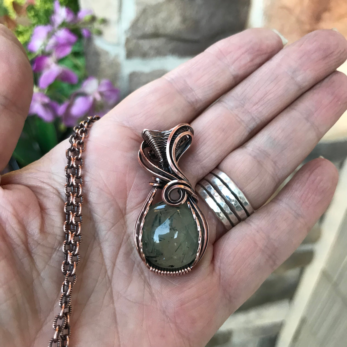 Prehnite Small Copper Pendant