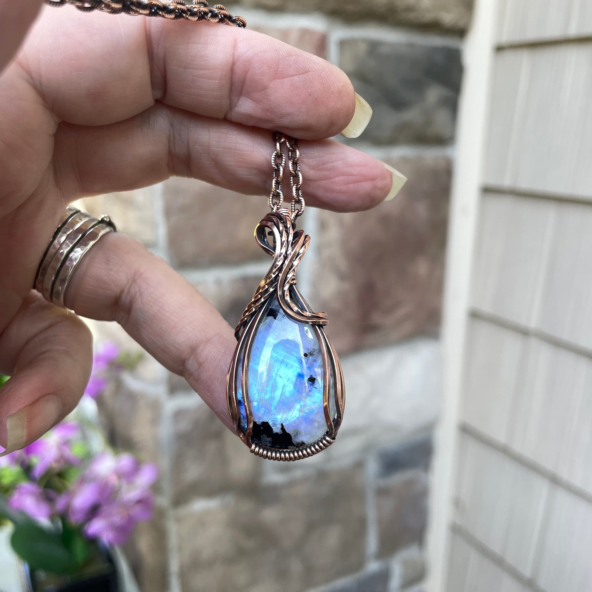 Moonstone with Black Tourmaline Copper Necklace