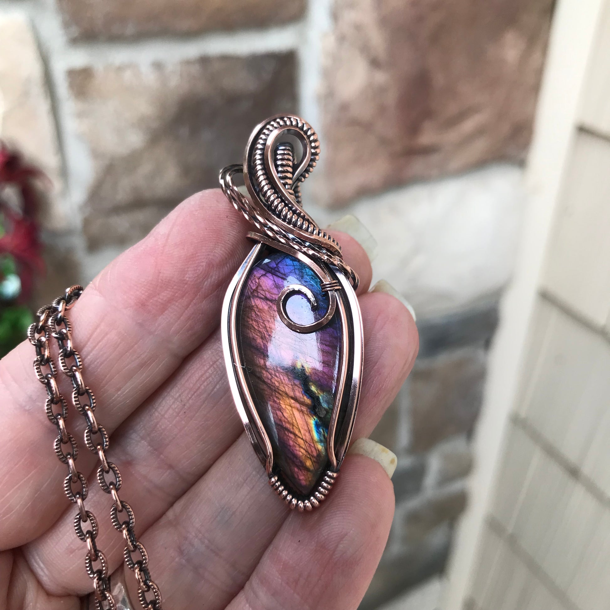 Rainbow Labradorite Copper Pendant