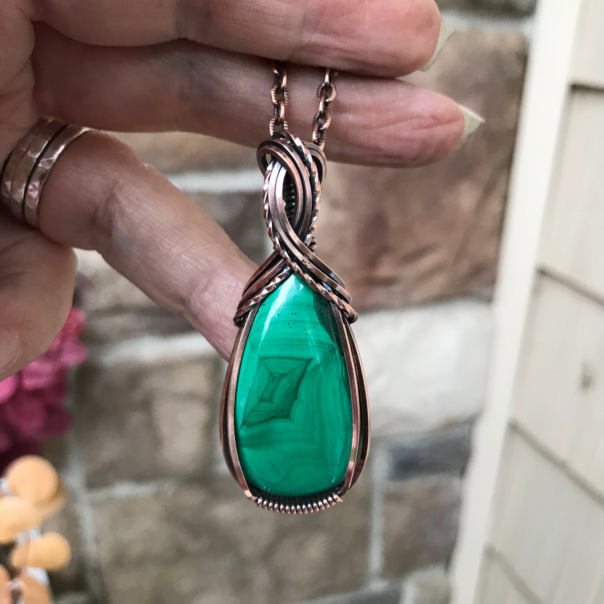 Malachite Copper Teardrop Pendant