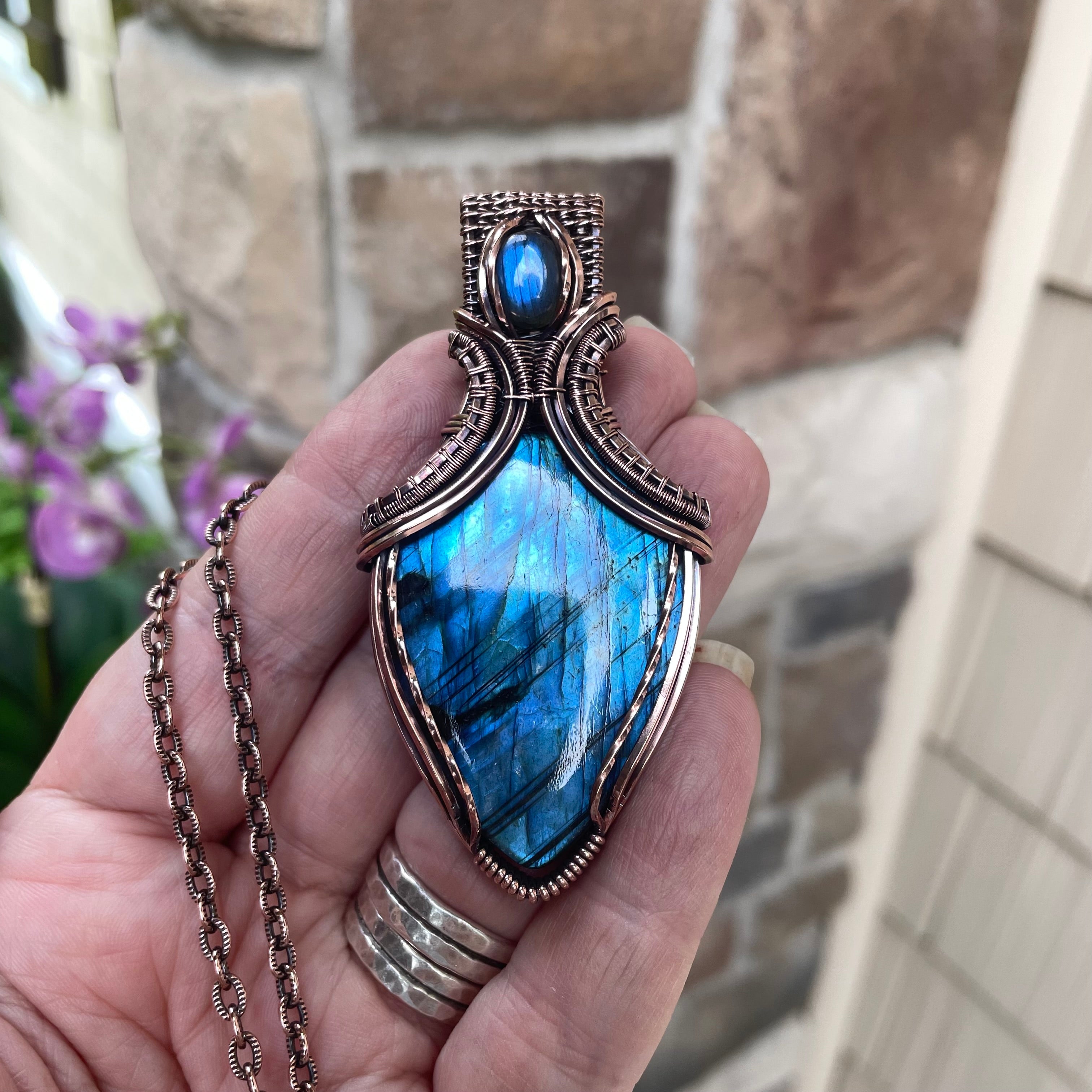 RESERVED - Blue Labradorite Copper Pendant with Weaving