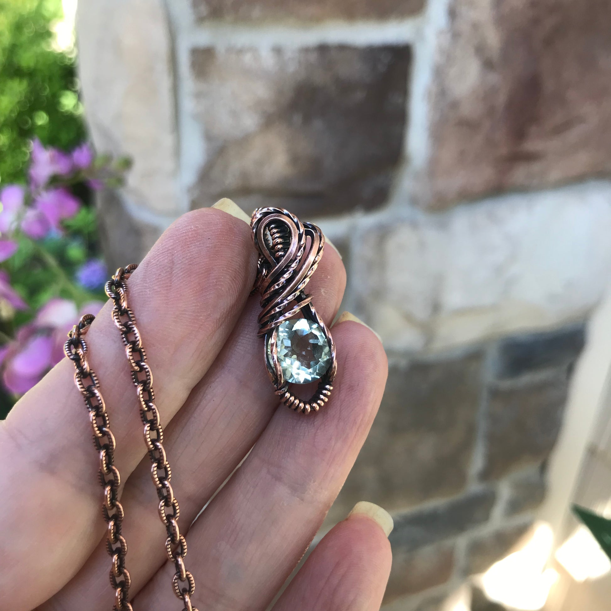 Faceted Prasiolite Mini Copper Pendant