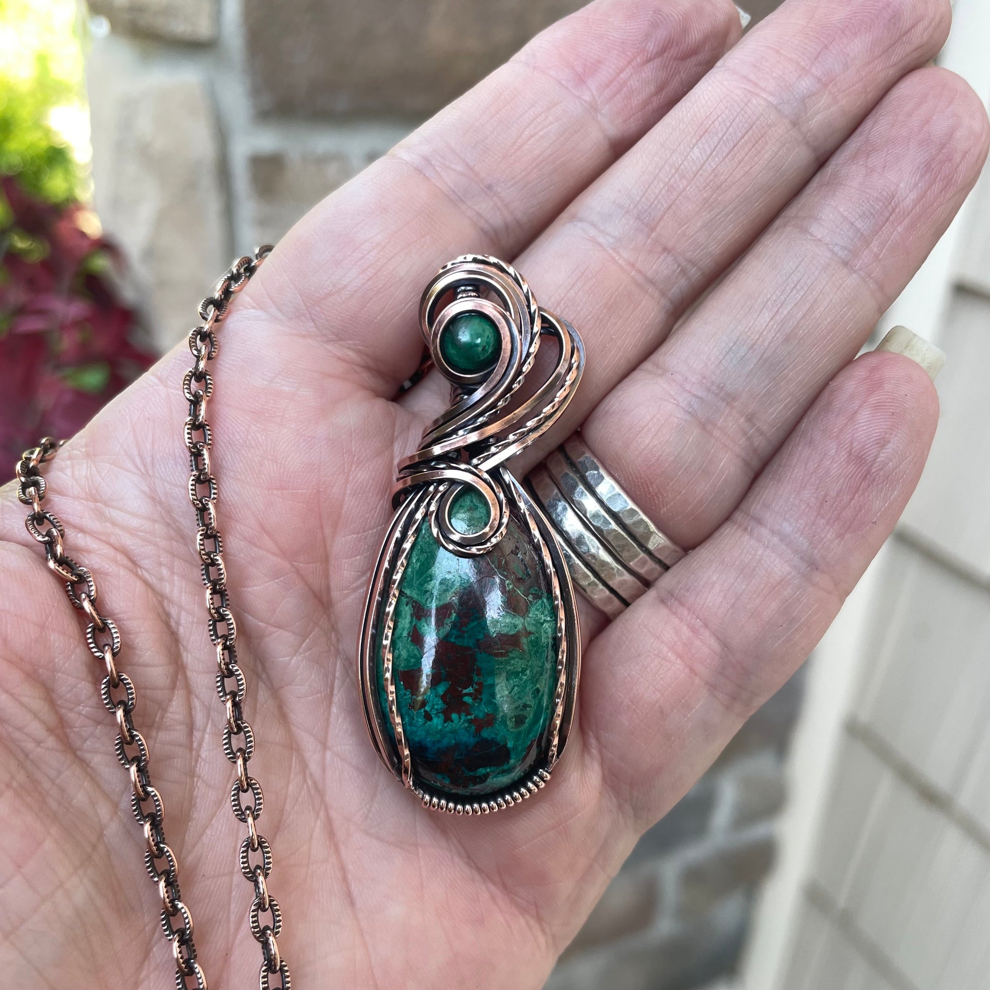 Shattuckite Copper Pendant with Malachite Accent