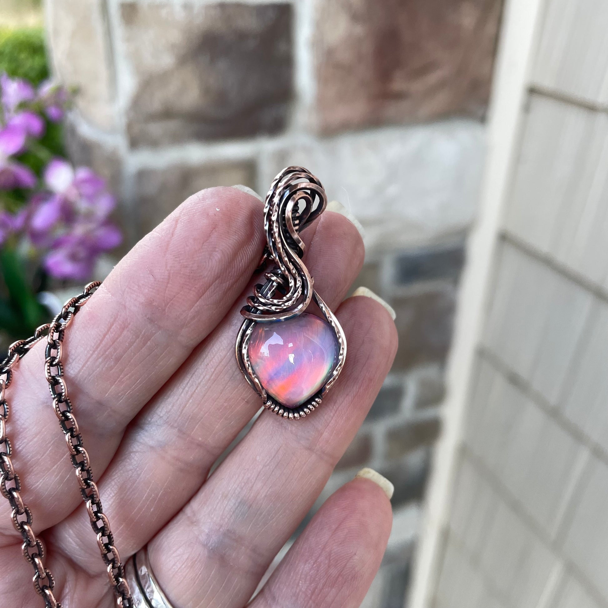 Aurora Opal Small Rainbow Copper Necklace