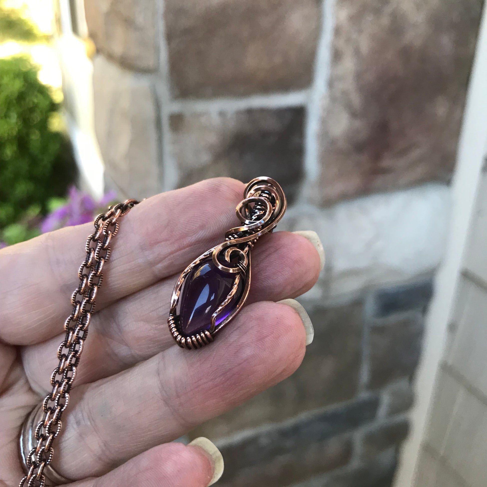 Amethyst Small Swirly Copper Pendant