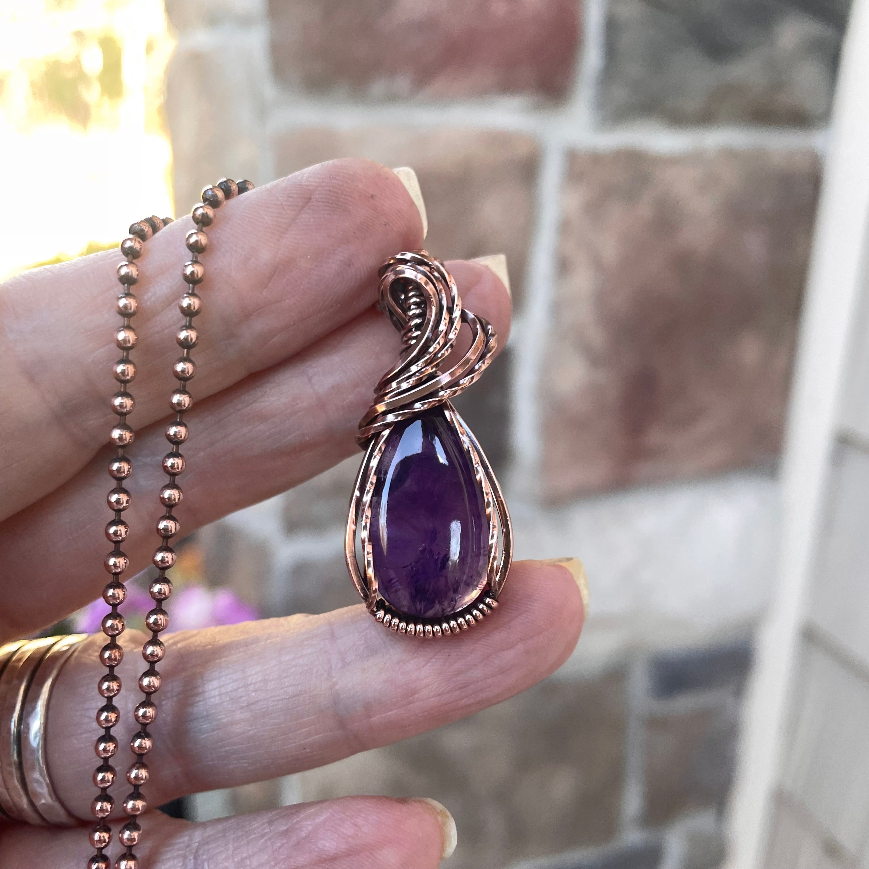 Amethyst Small Teardrop Copper Pendant