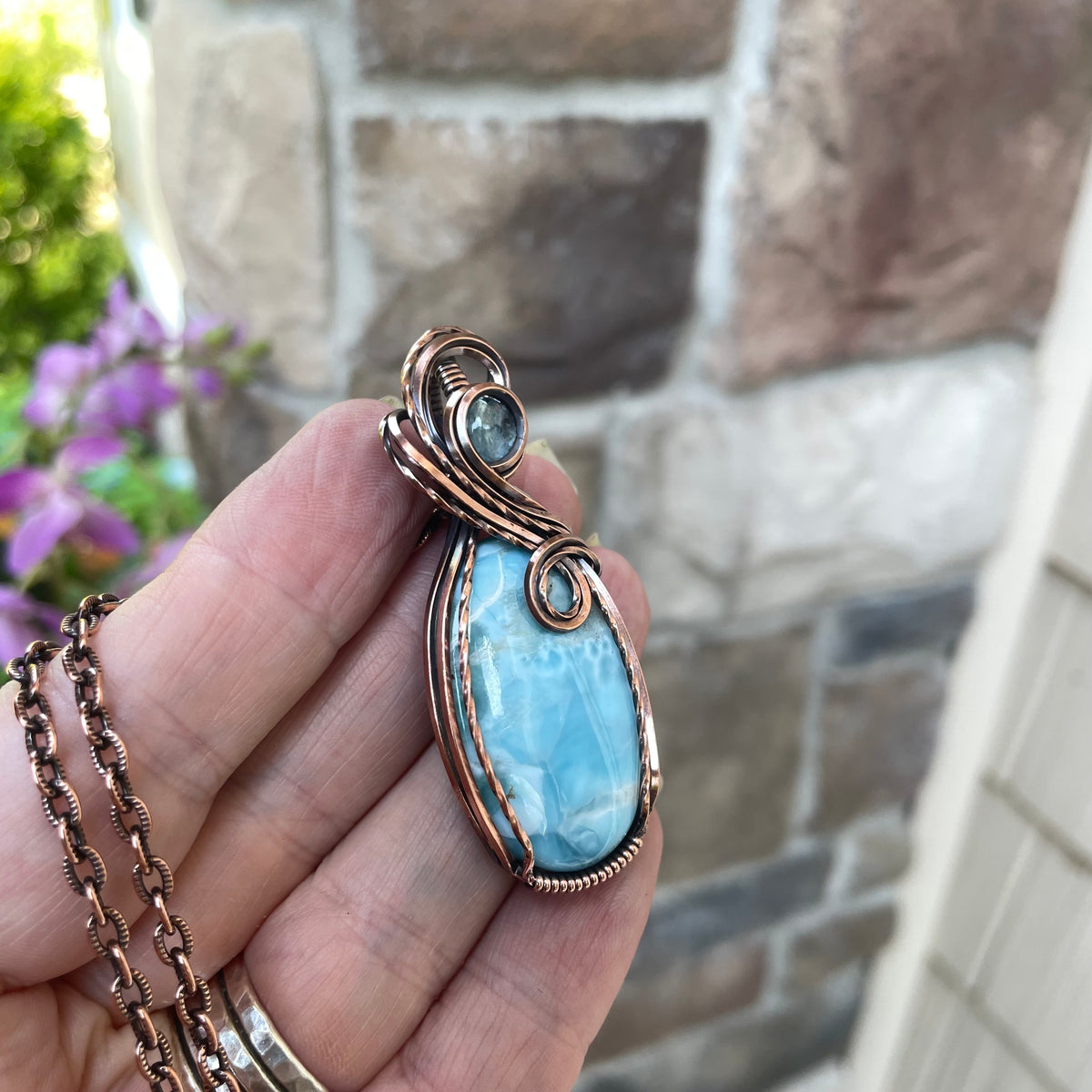 Larimar & Aquamarine Oval Copper Necklace