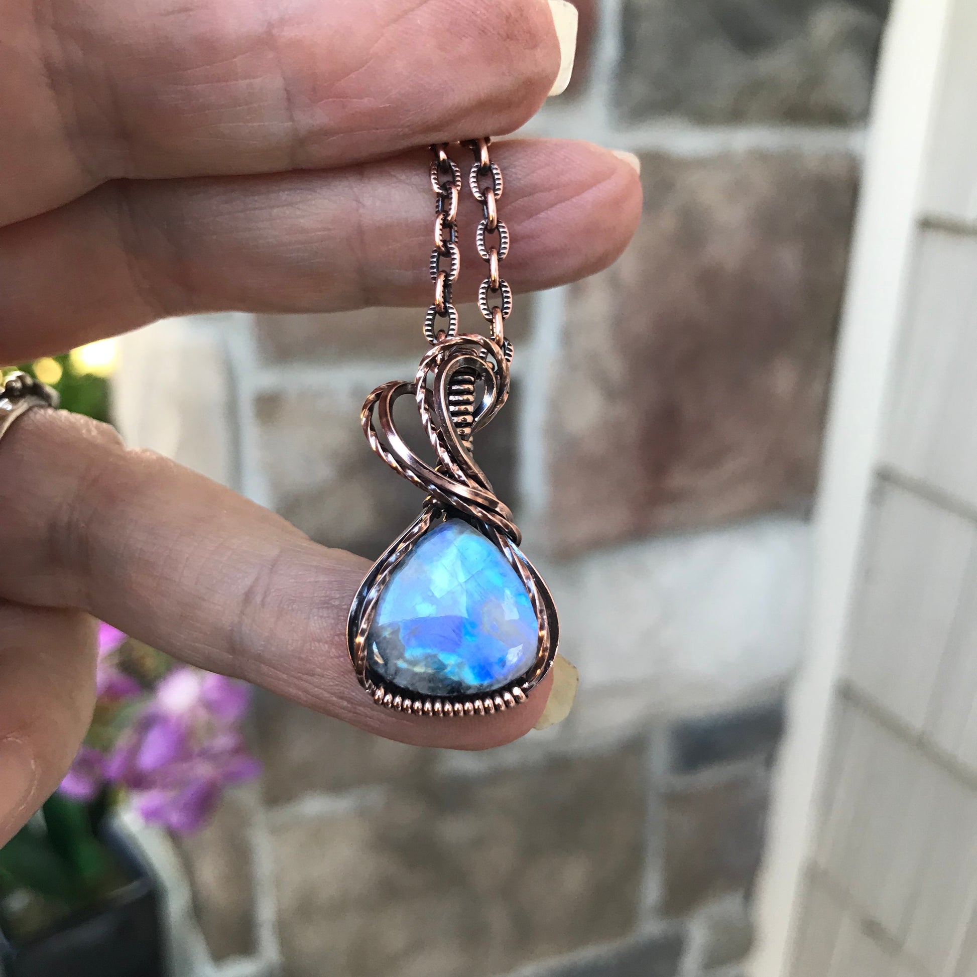 Moonstone Small Teardrop Copper Pendant