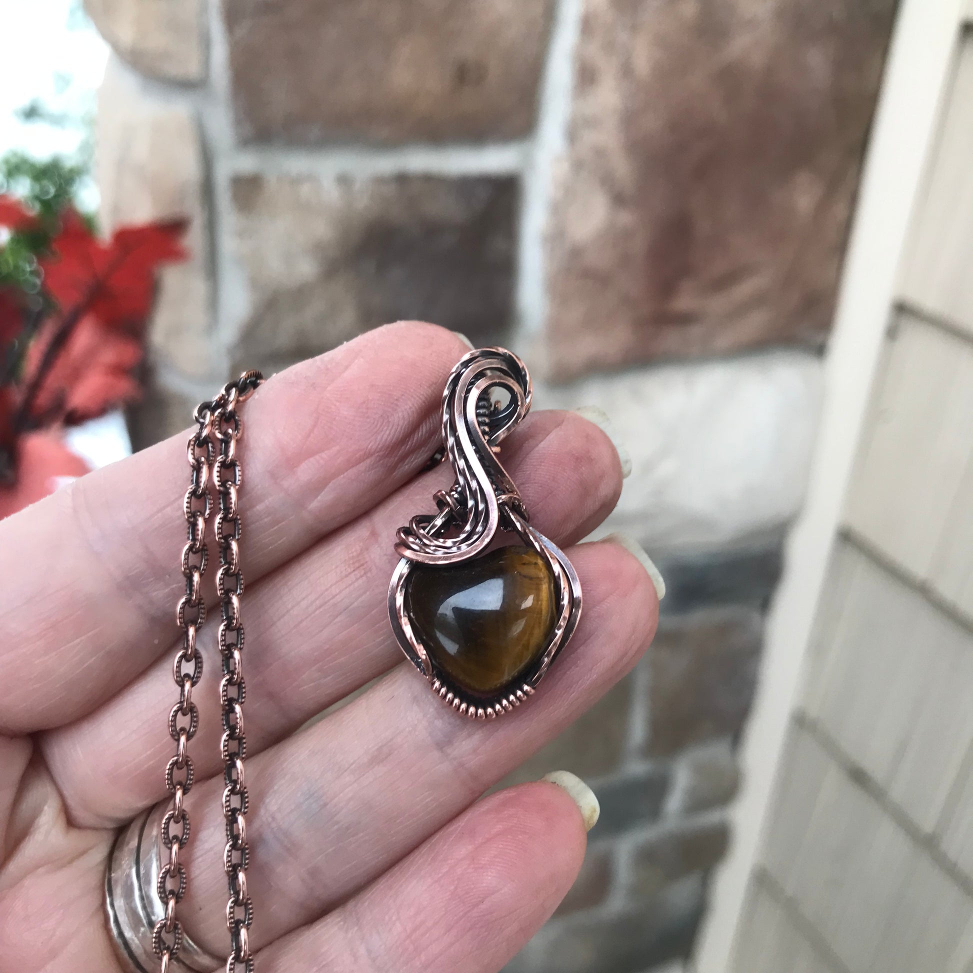Tiger Eye Mini Heart Copper Pendant