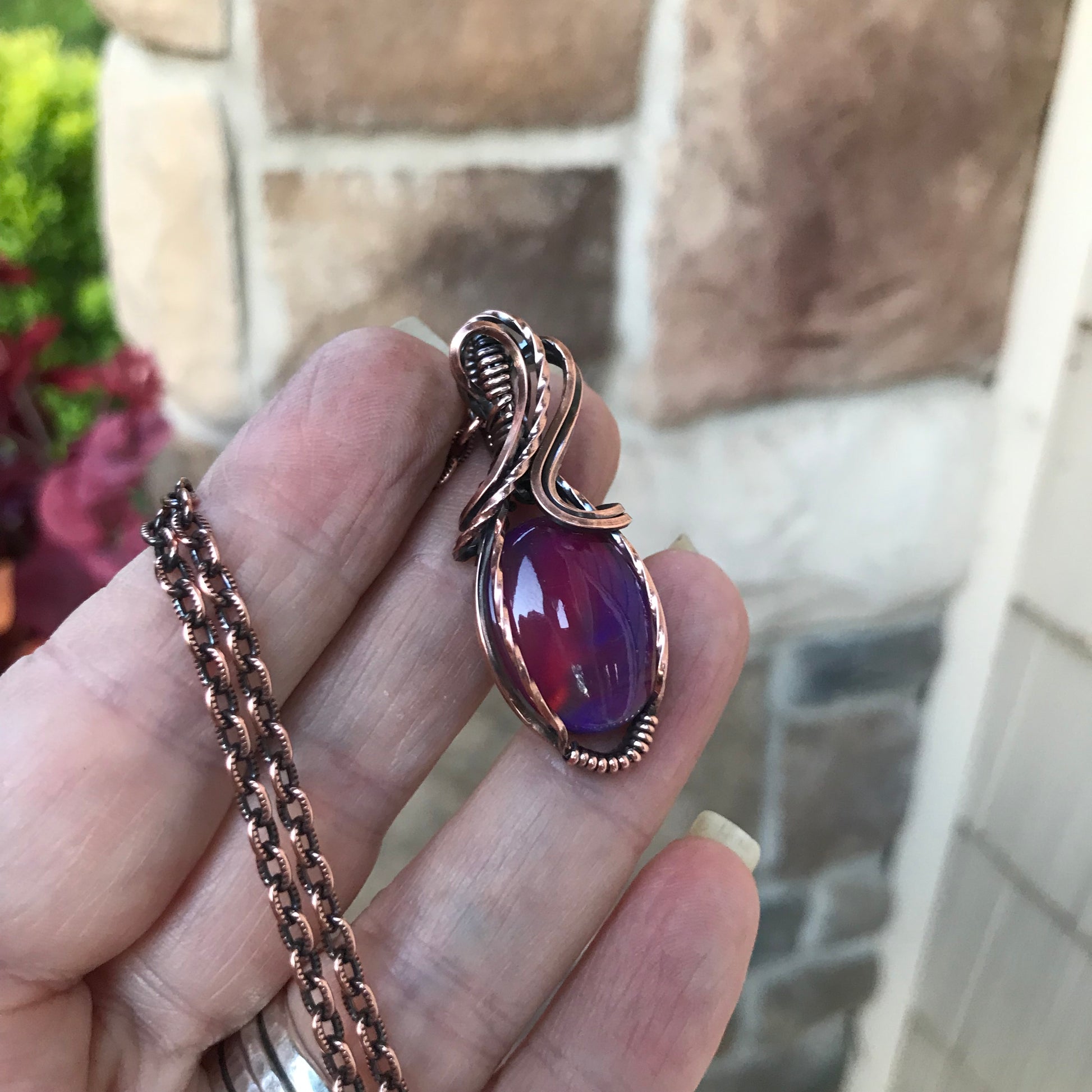 Aurora Opal Maroon Copper Necklace