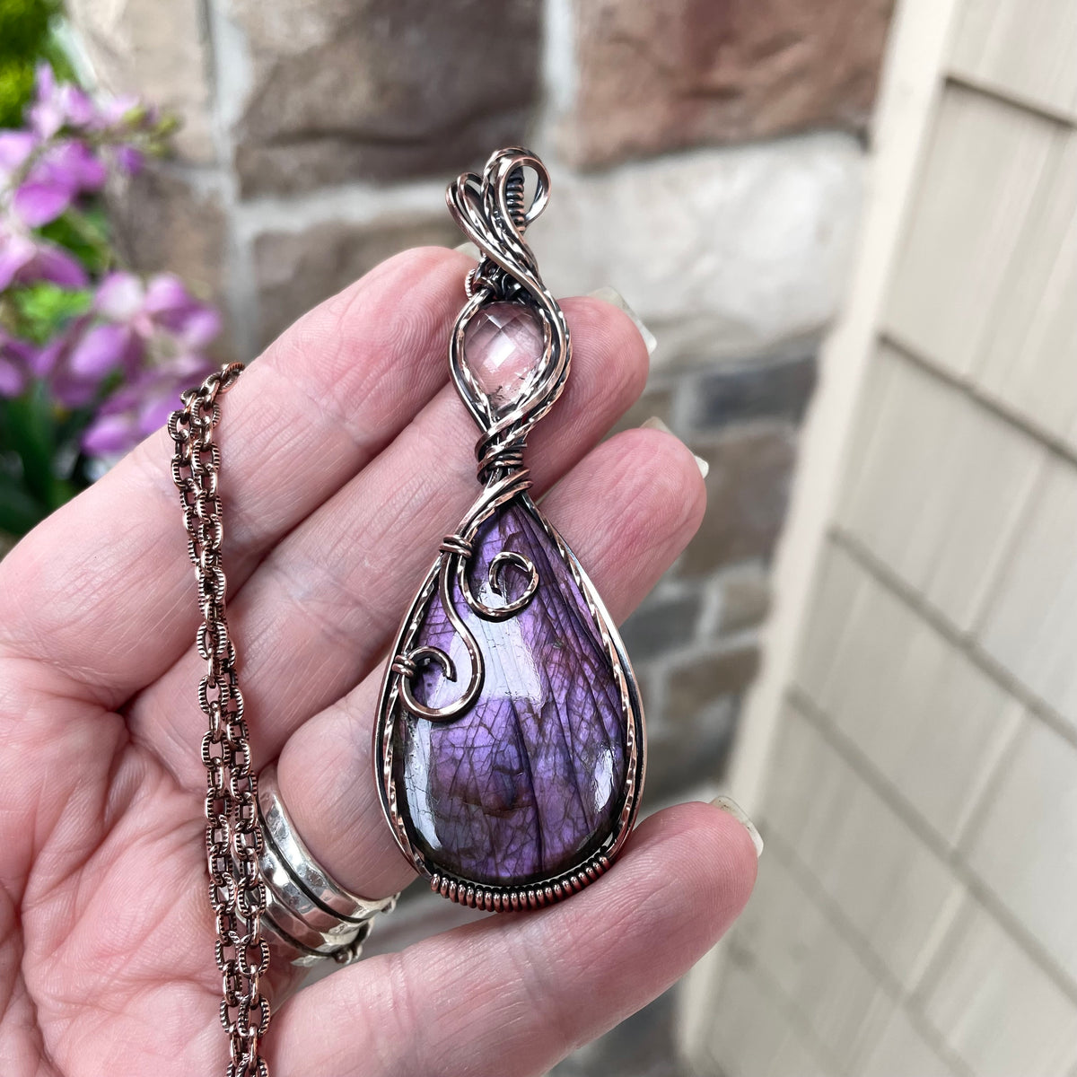 Purple Labradorite & Pink Amethyst Copper Necklace