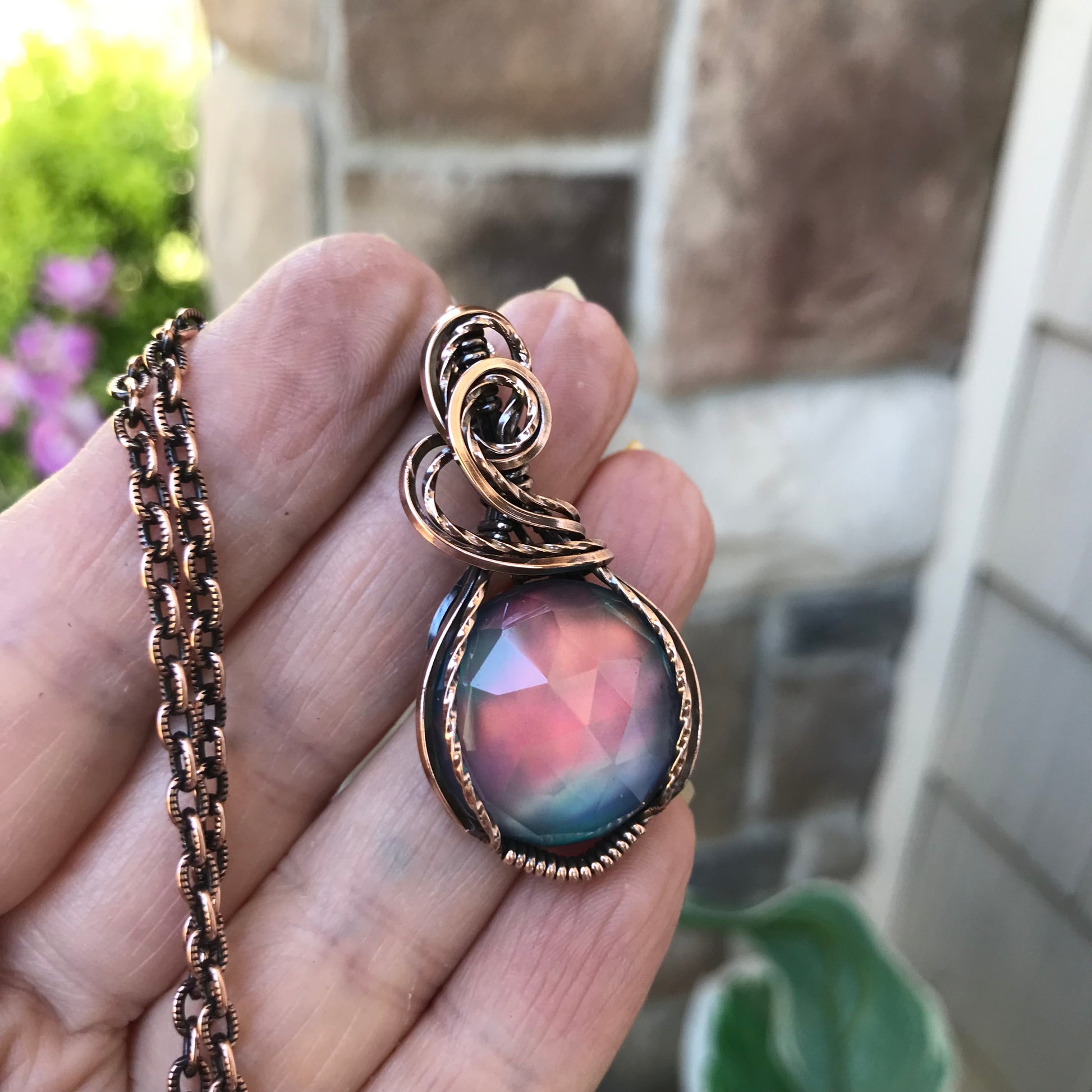 Aurora Opal Blue Green Copper Necklace