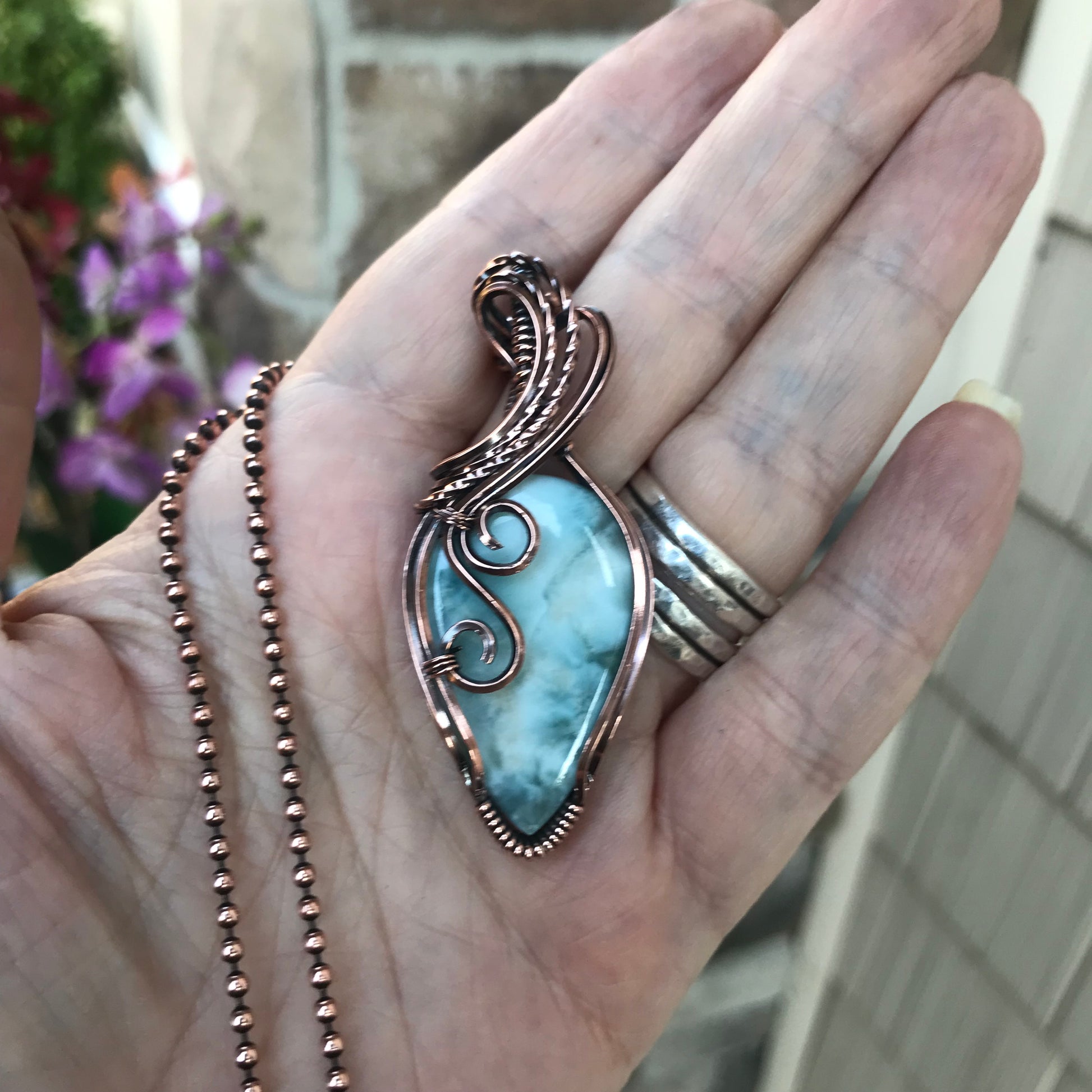 Larimar Copper Swirly Necklace