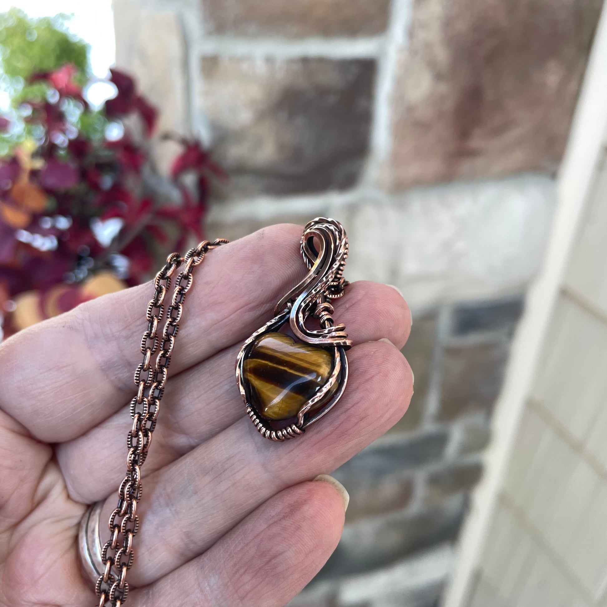 Tiger Eye Copper Heart Necklace