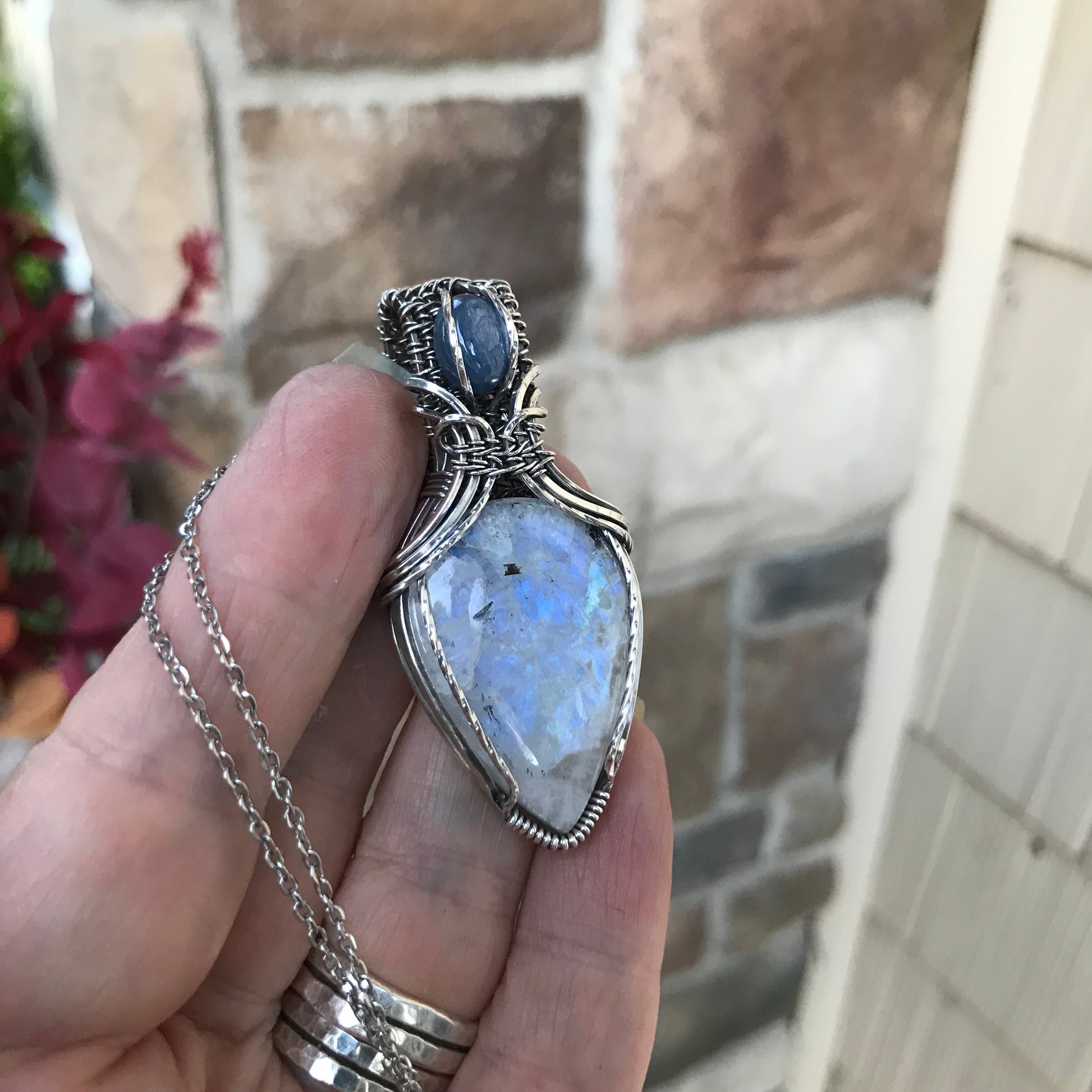 Moonstone & Kyanite Silver Pendant