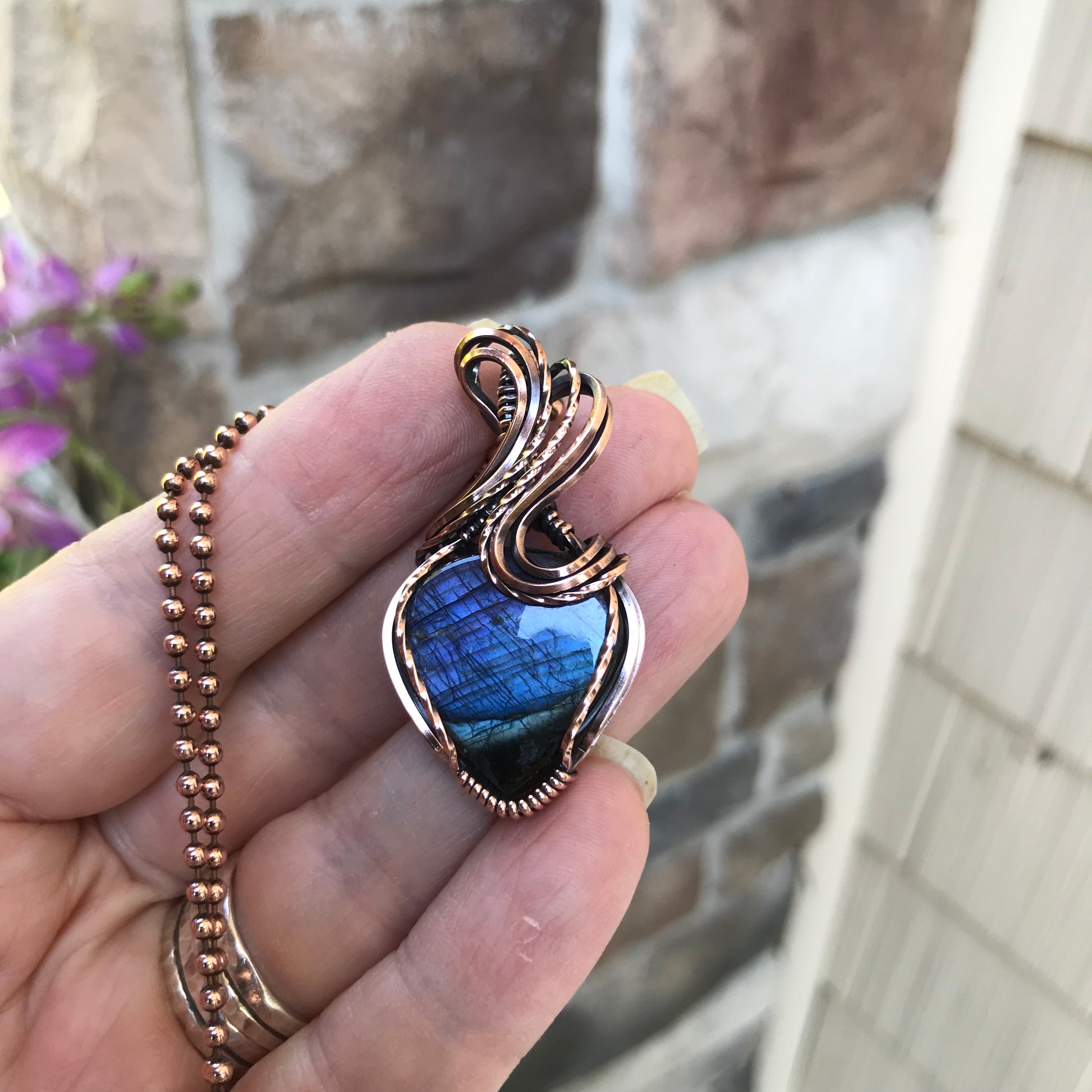 Indigo Purple Labradorite Copper Pendant