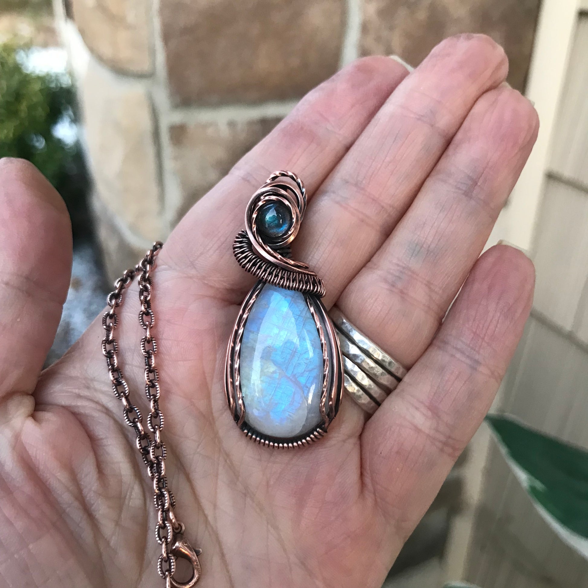 Moonstone & Blue Labradorite Teardrop Copper Necklace