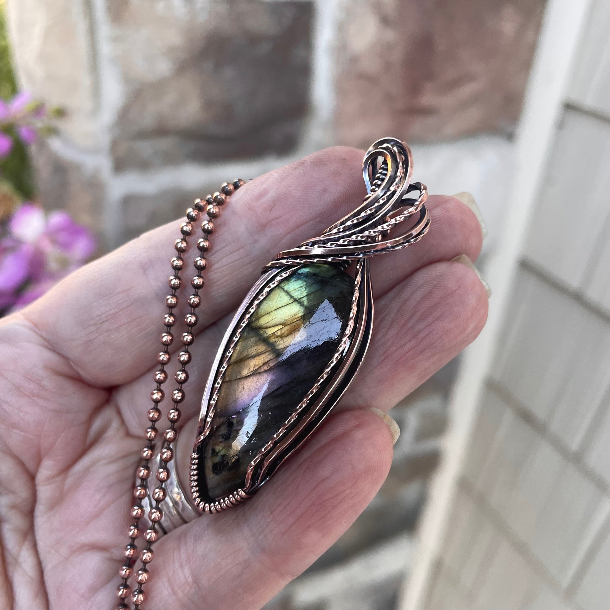 Pastel Rainbow Labradorite Copper Pendant