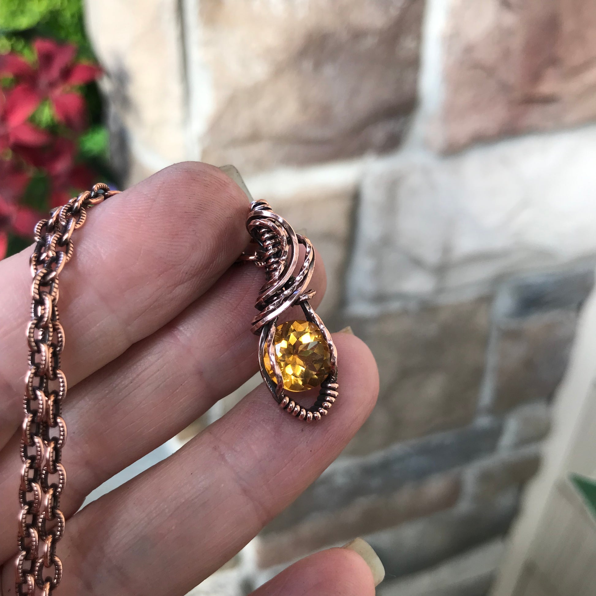 Faceted Citrine Teardrop Copper Pendant
