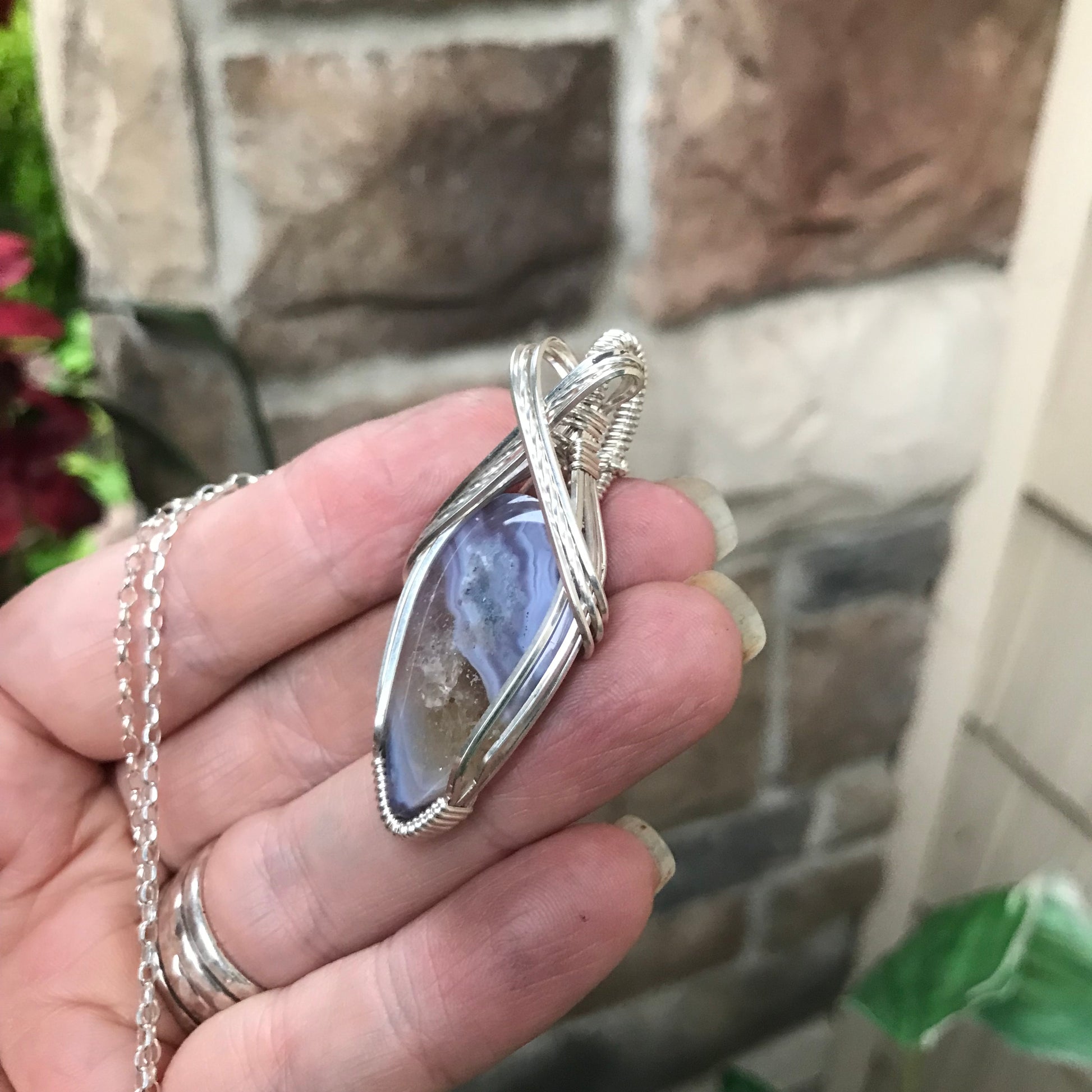 CUSTOM LISTING - Purple Moss Agate Chalcedony Sterling Silver Necklace