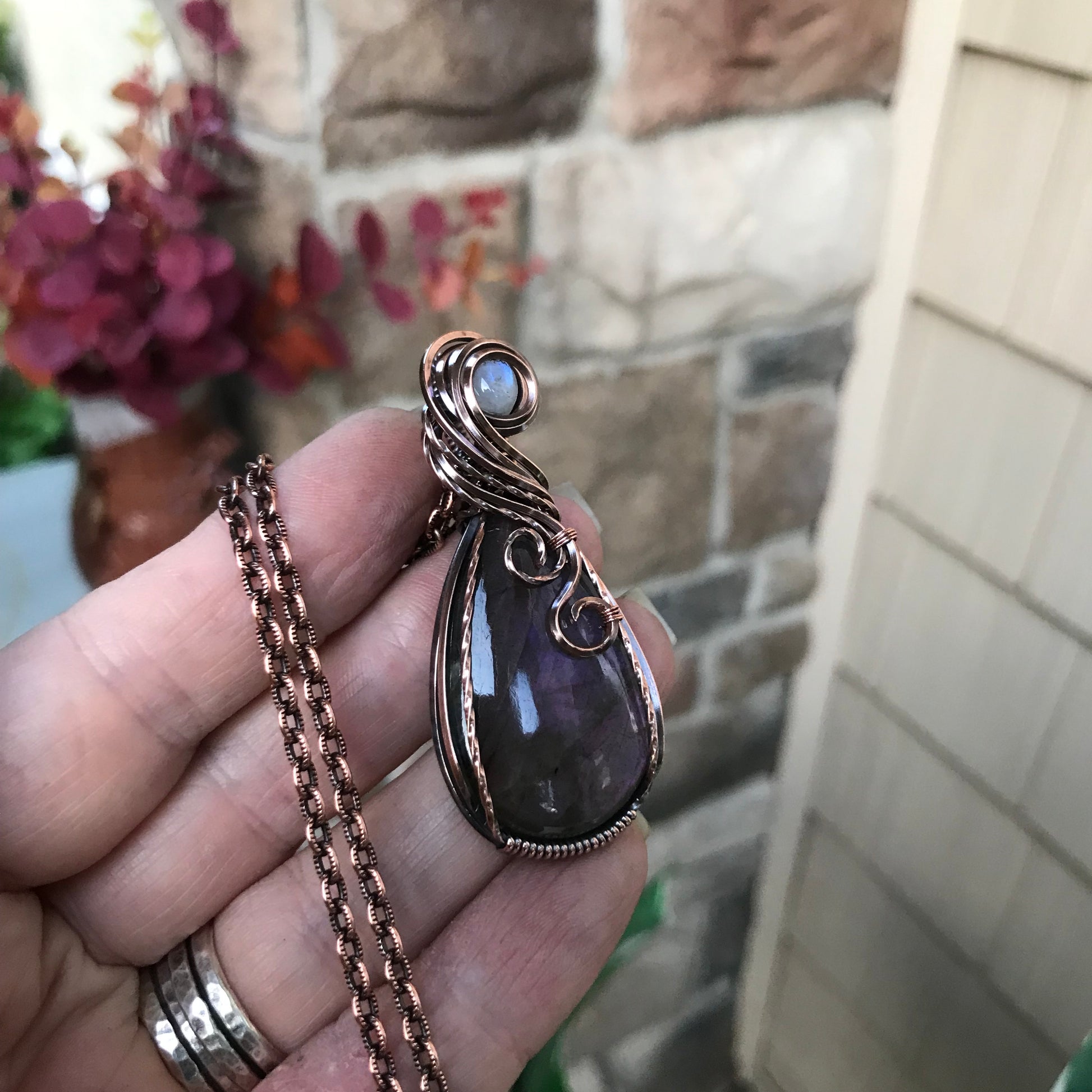 Purple Labradorite & Moonstone Copper Necklace