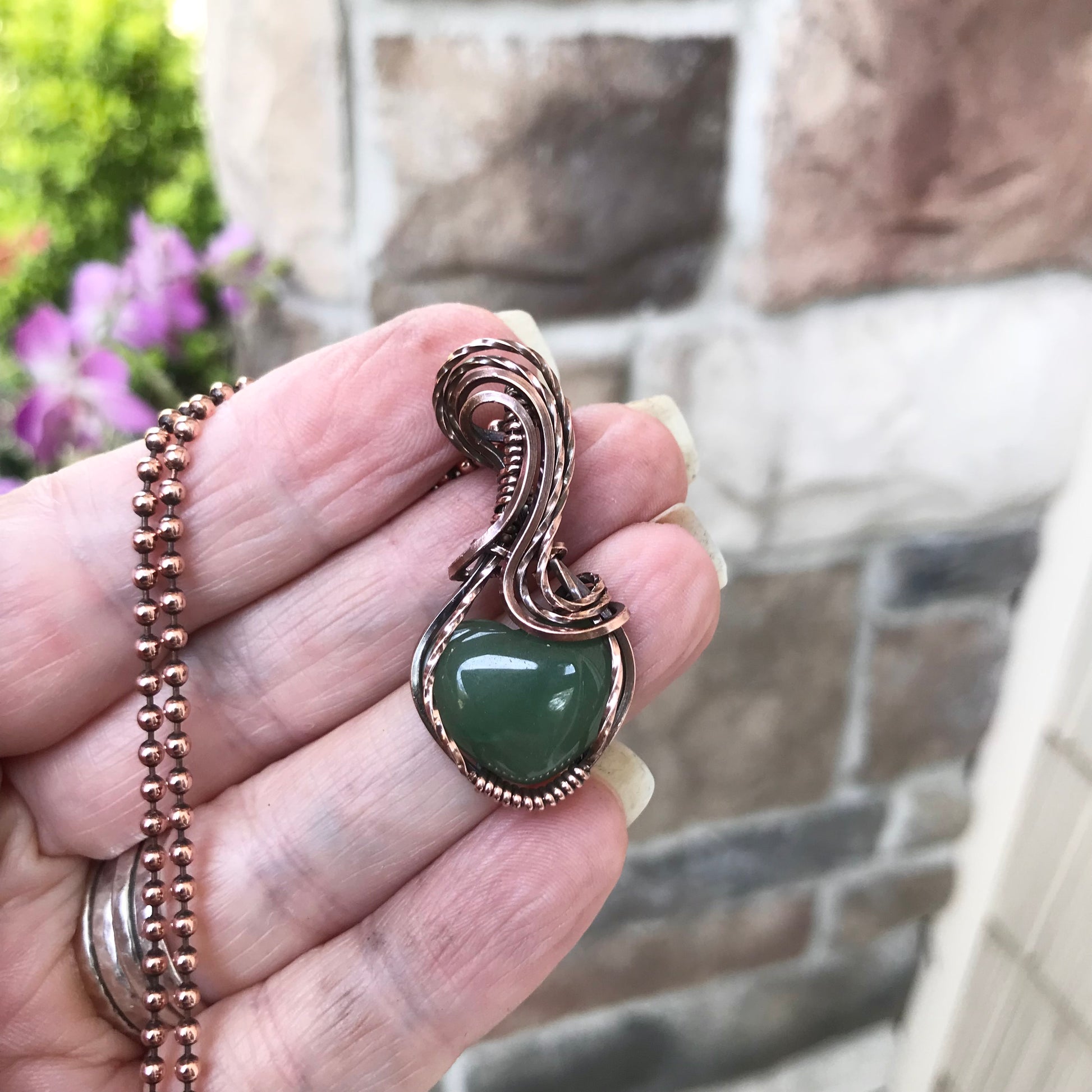 Aventurine Copper Heart Pendant