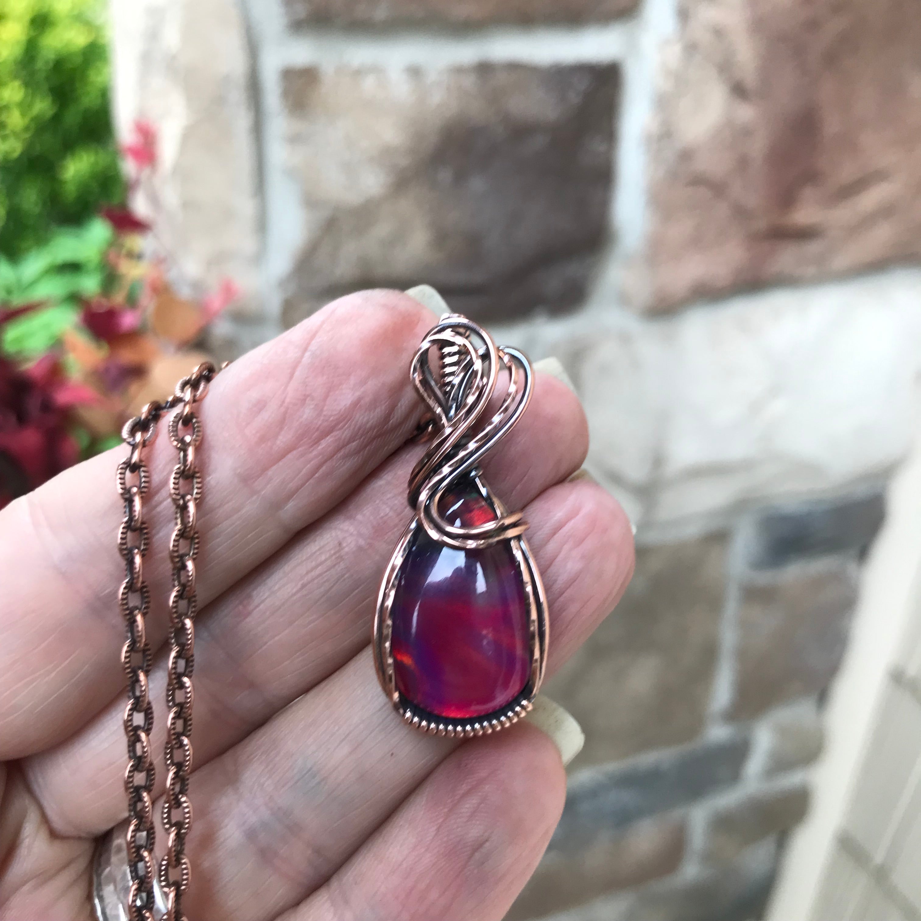 Aurora Opal Maroon Copper Necklace