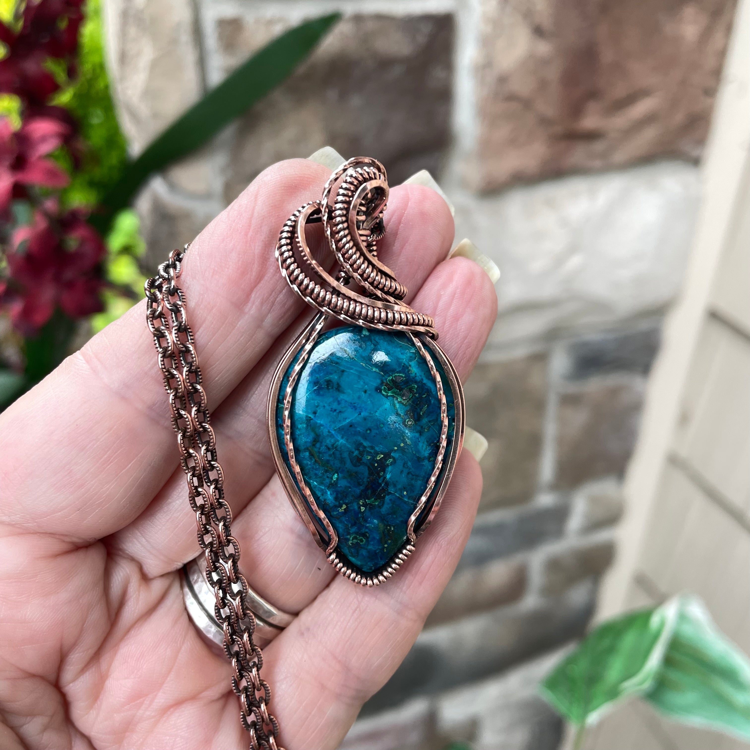 Shattuckite Teardrop Copper Necklace