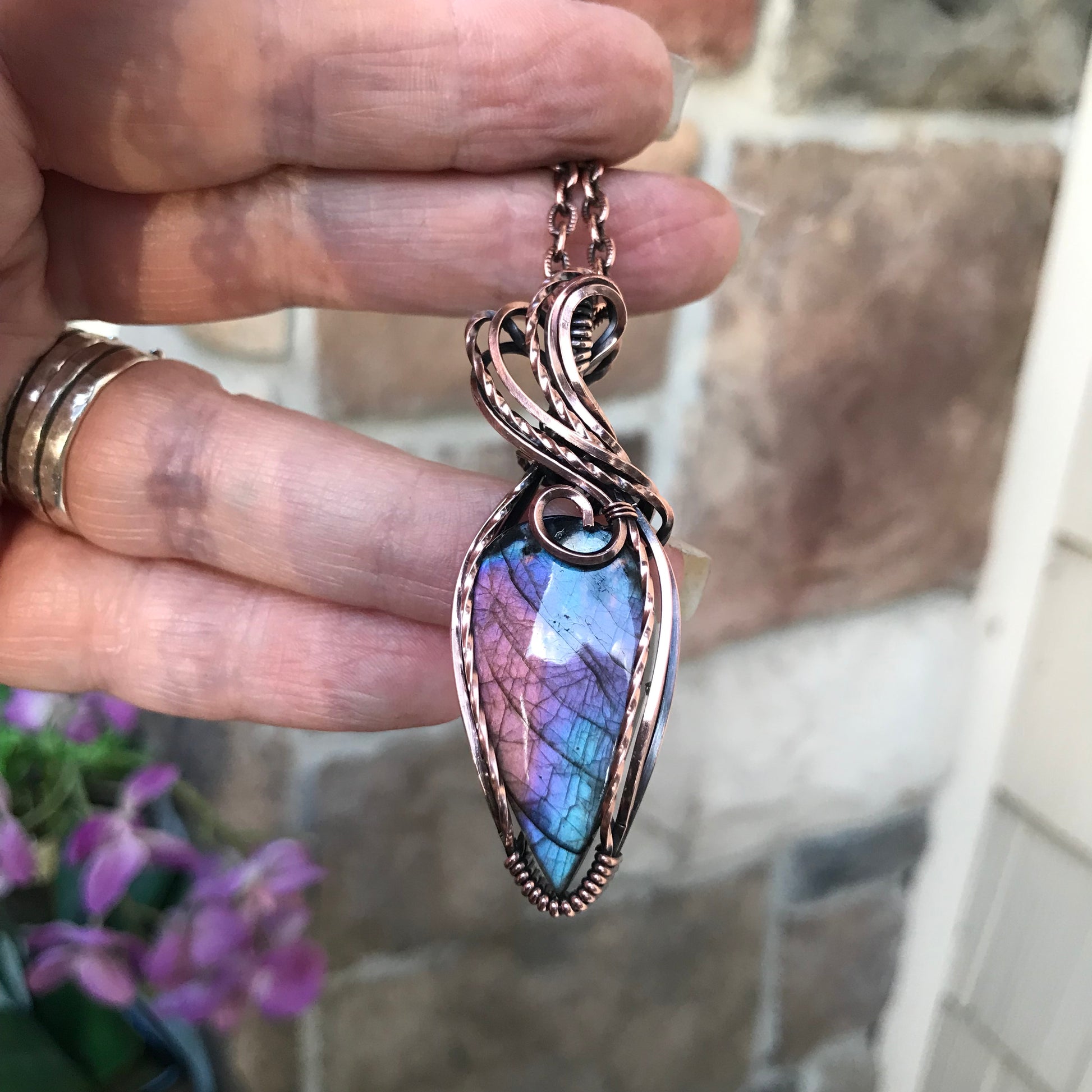Blue Pink Purple Labradorite Copper Necklace