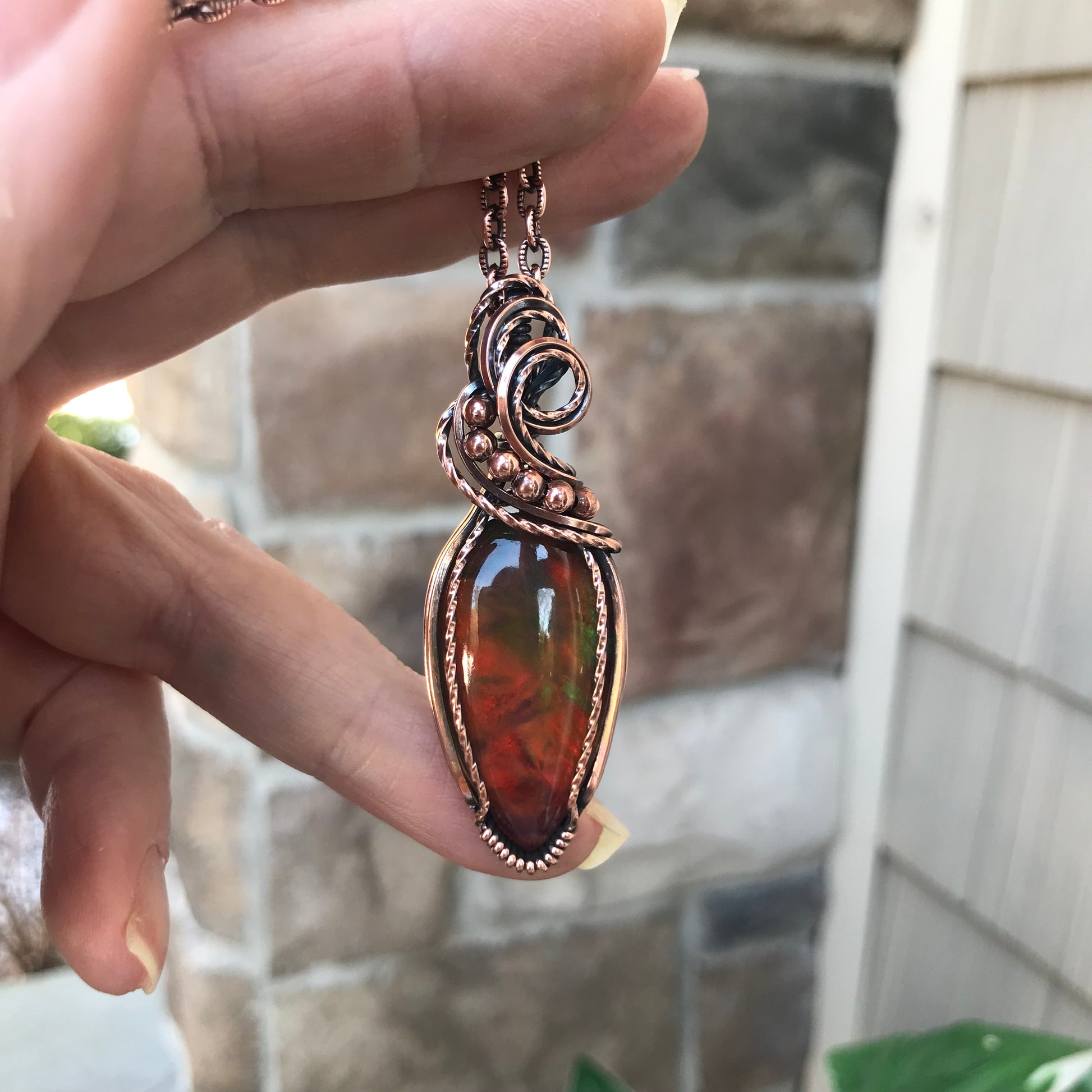 Aurora Opal Autumn Colors Copper Necklace