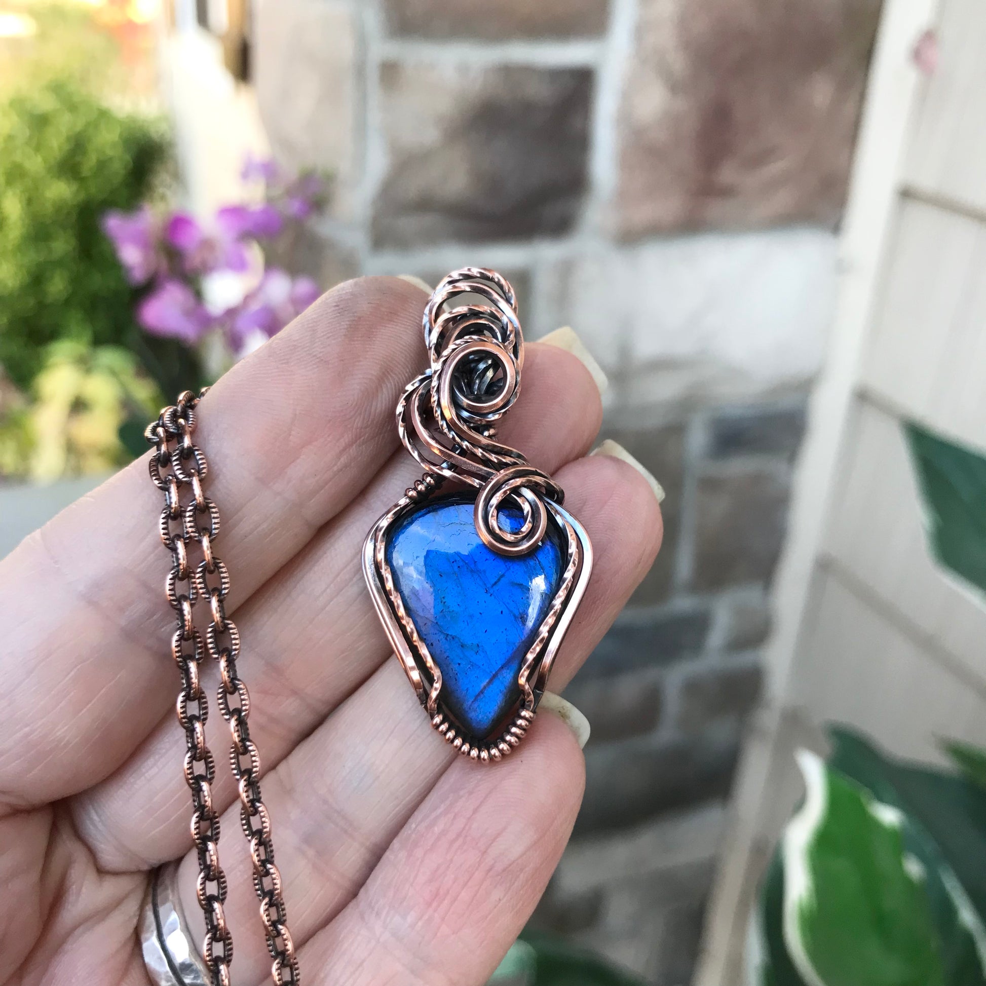 Electric Blue Labradorite Copper Necklace