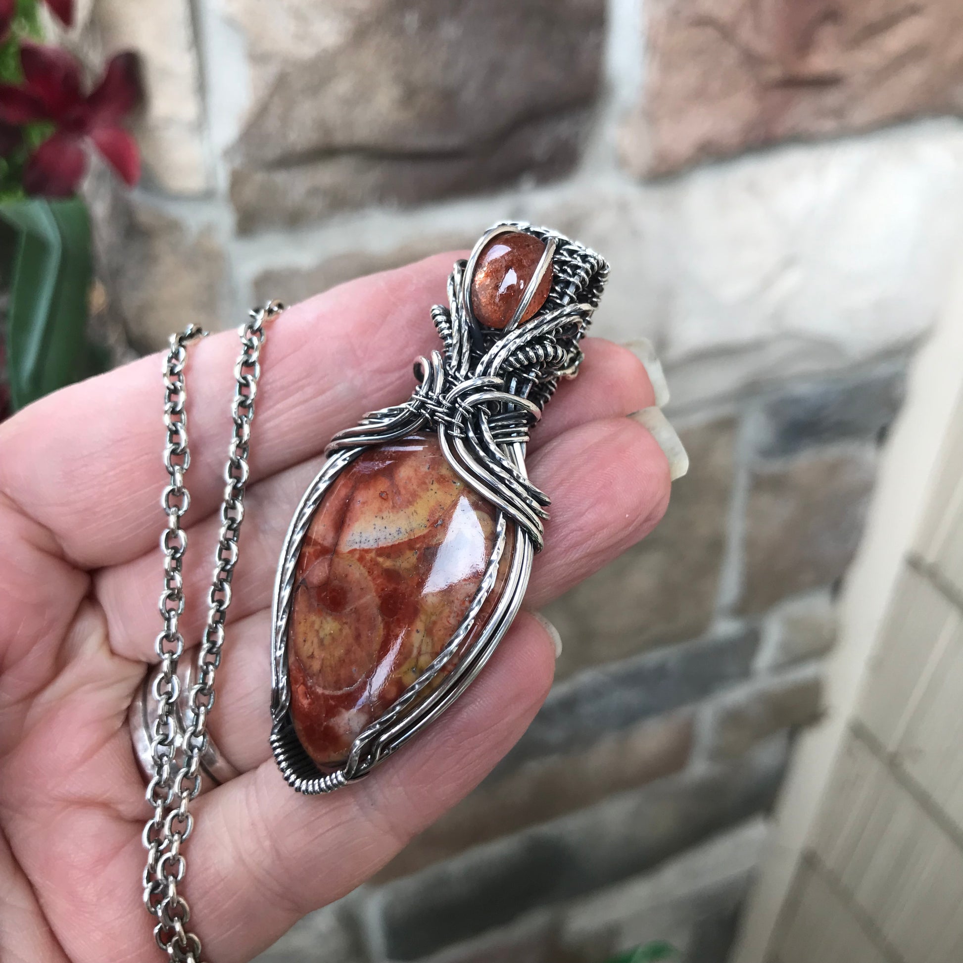 CUSTOM LISTING - Wildeye Jasper & Sunstone Sterling Silver Necklace