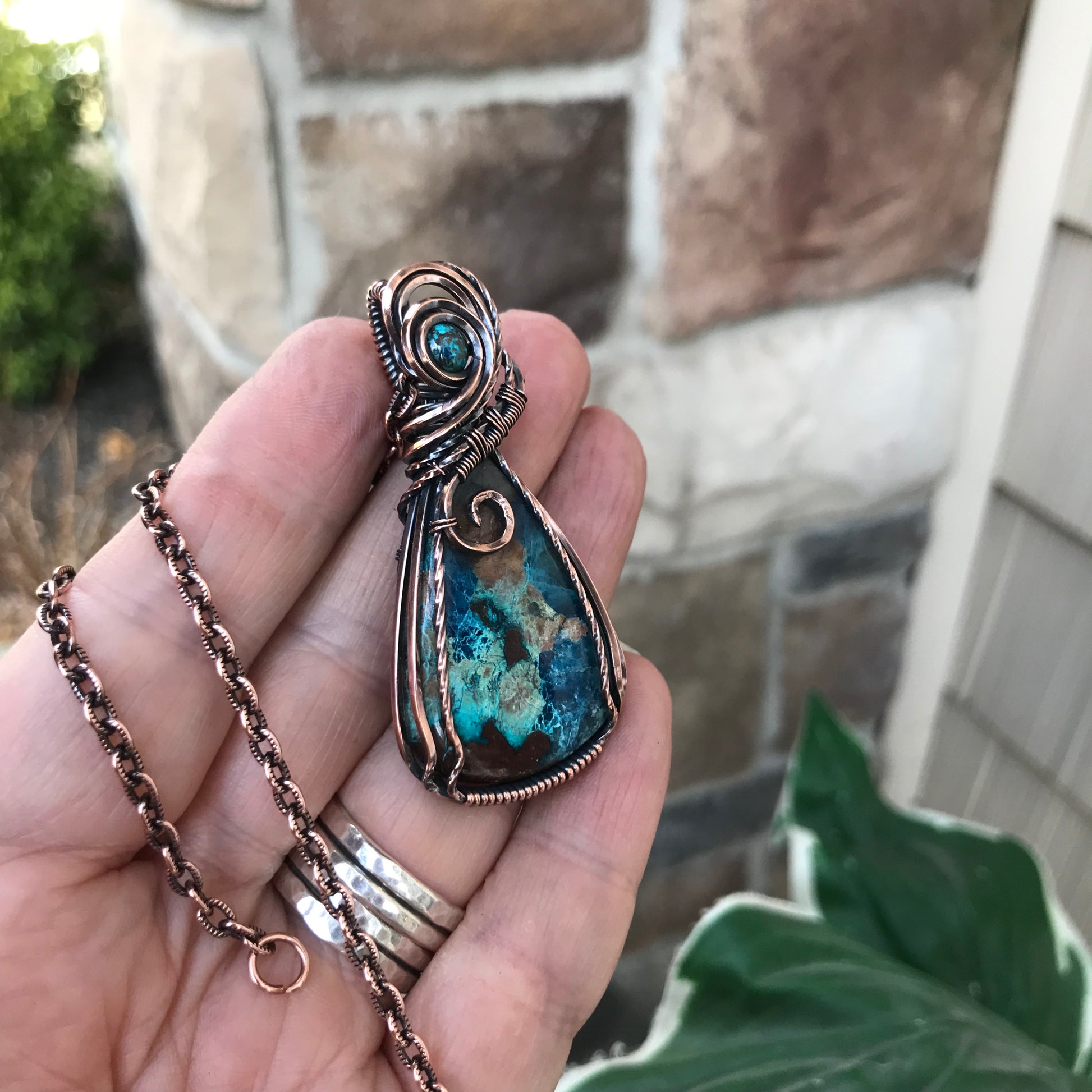 Shattuckite with Chrysocolla Accent Copper Necklace