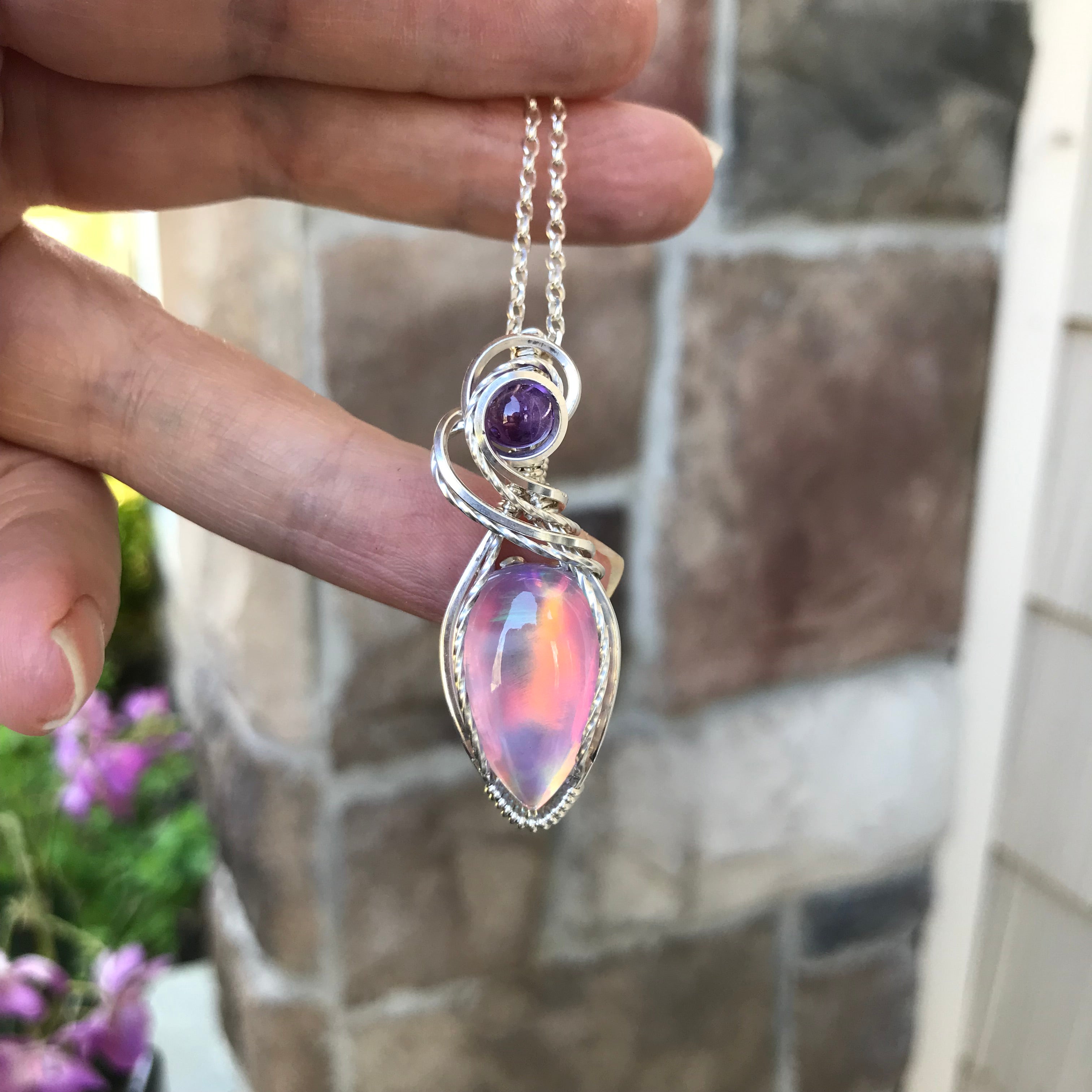 Aurora Opal & Amethyst Sterling Silver Pendant