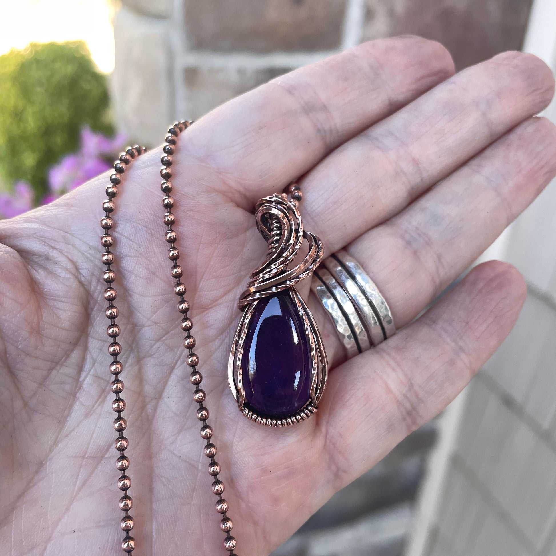 Amethyst Small Teardrop Copper Pendant