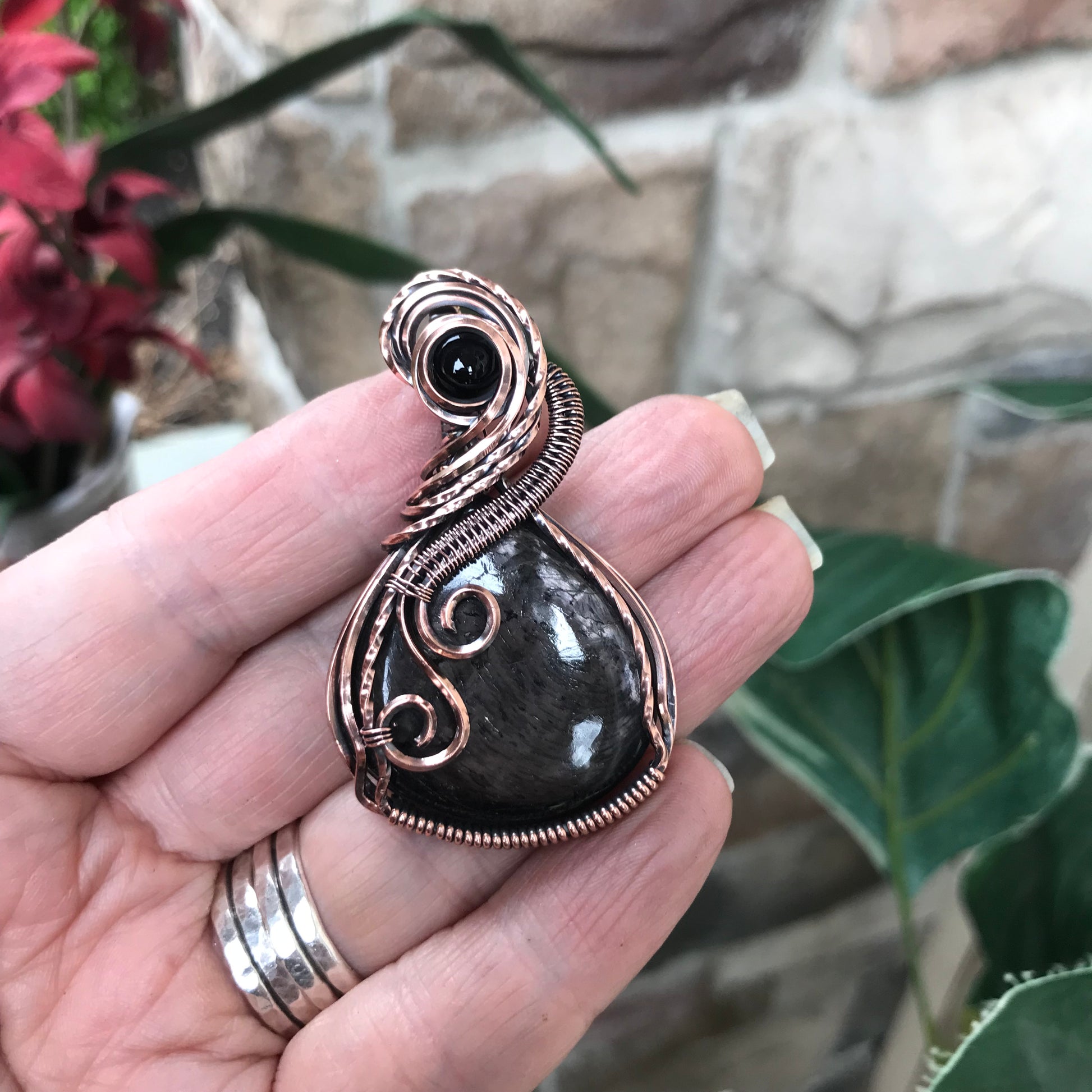 Hypersthene & Black Onyx Copper Necklace