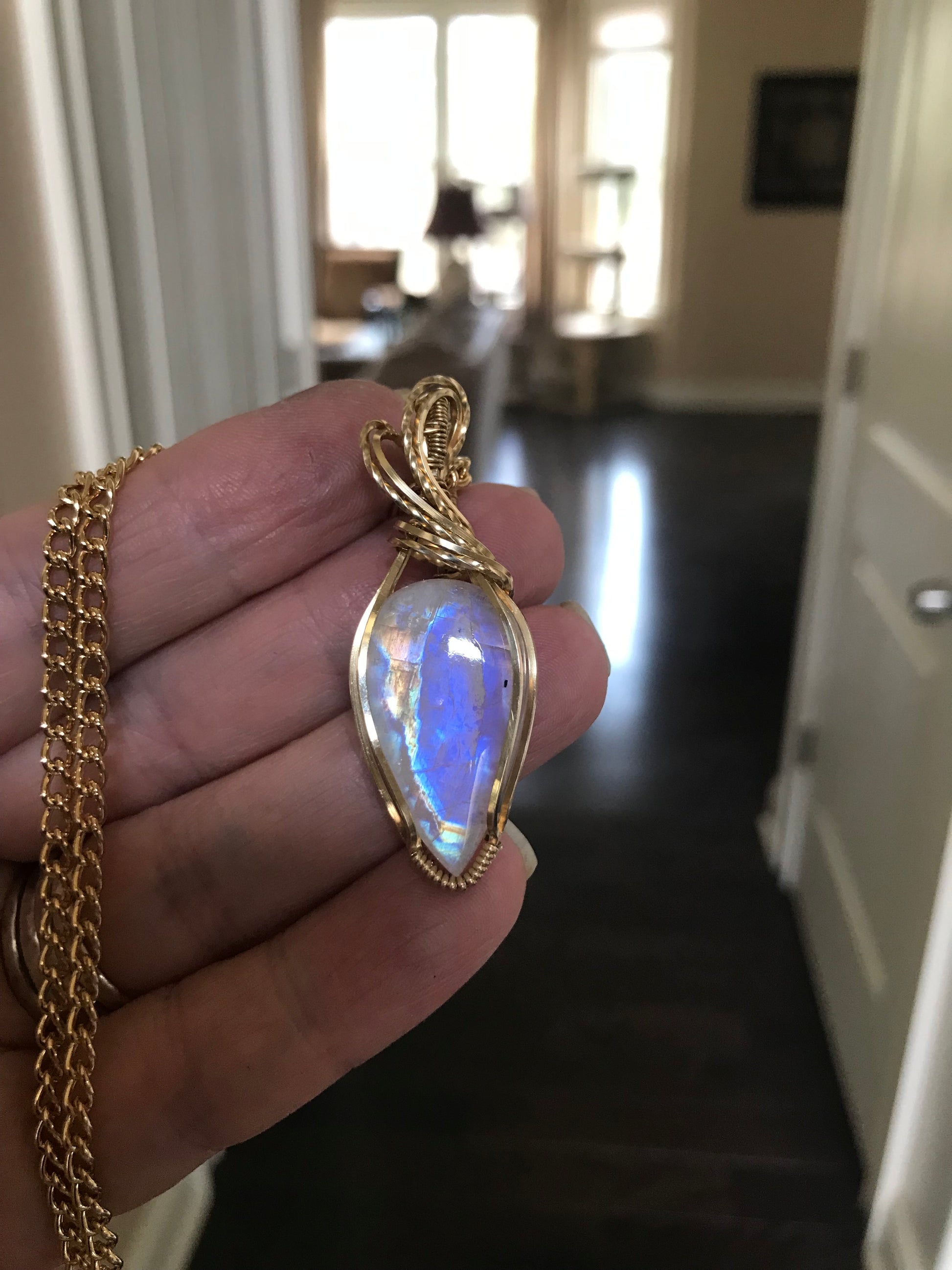 Moonstone Slender Brass Pendant