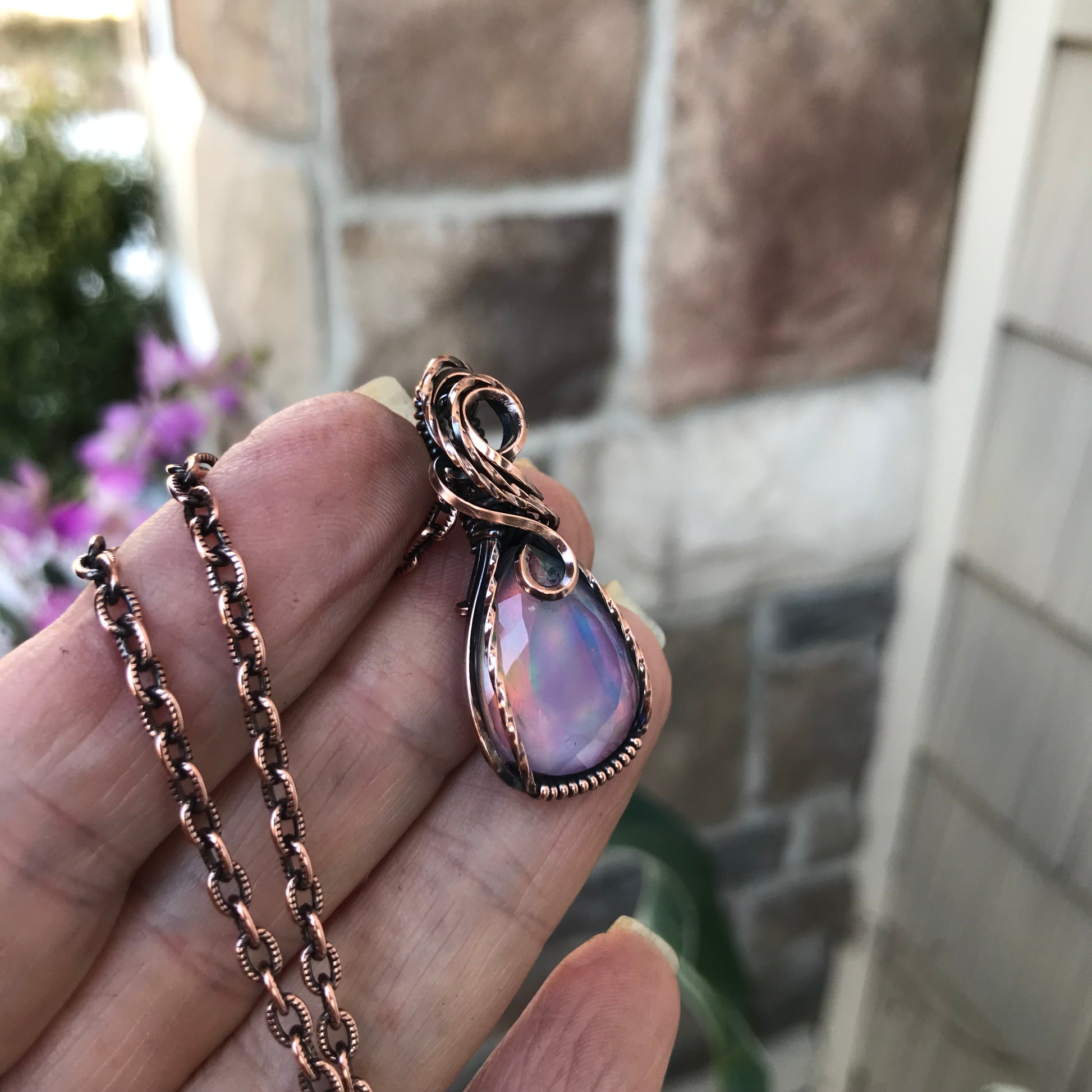 Aurora Opal Rainbow Pastel Copper Necklace