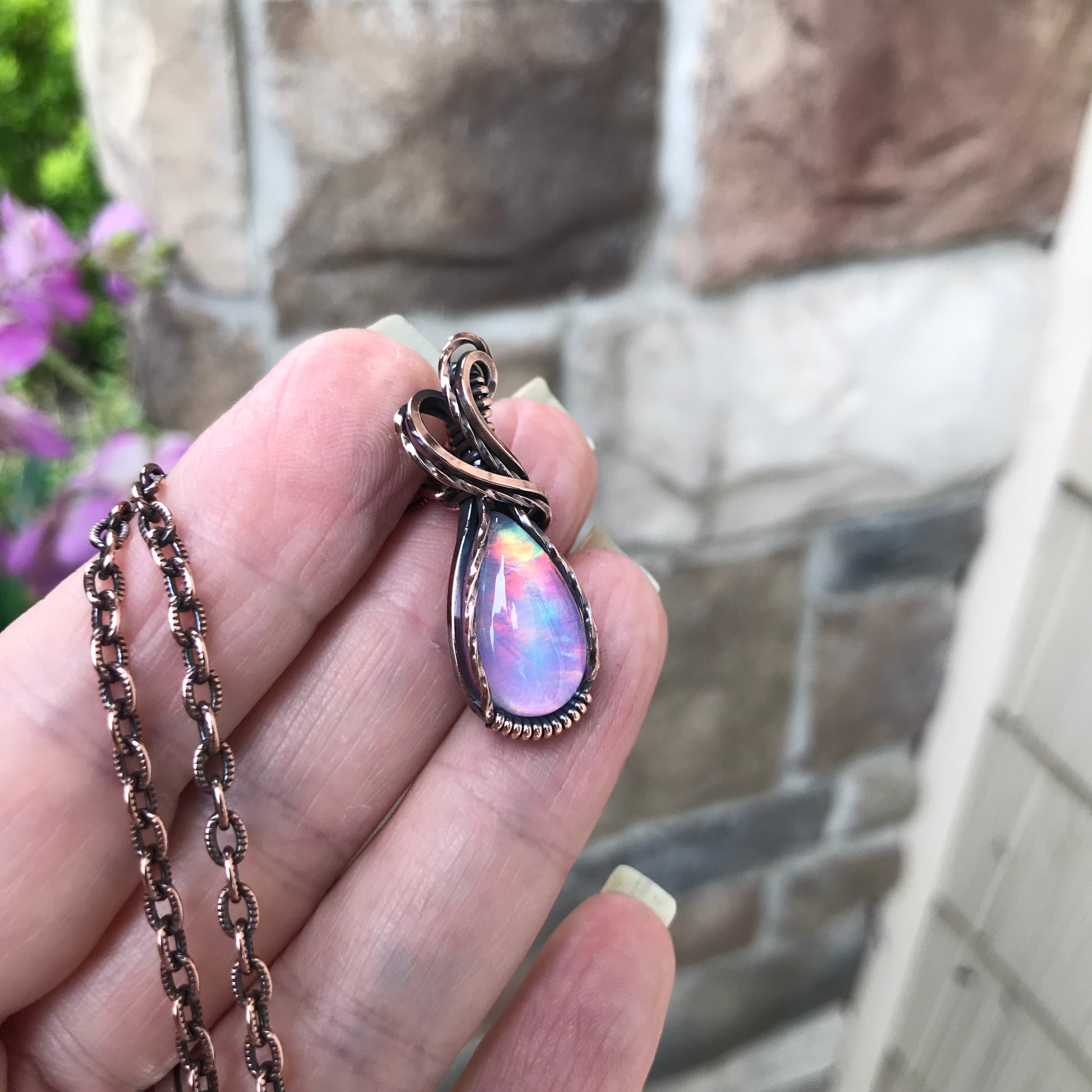 Aurora Opal Orange Pink Copper Necklace