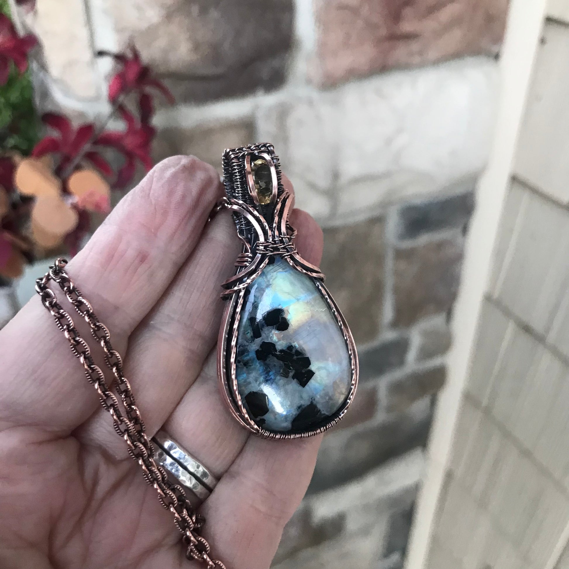 Moonstone with Black Tourmaline & Citrine Copper Necklace