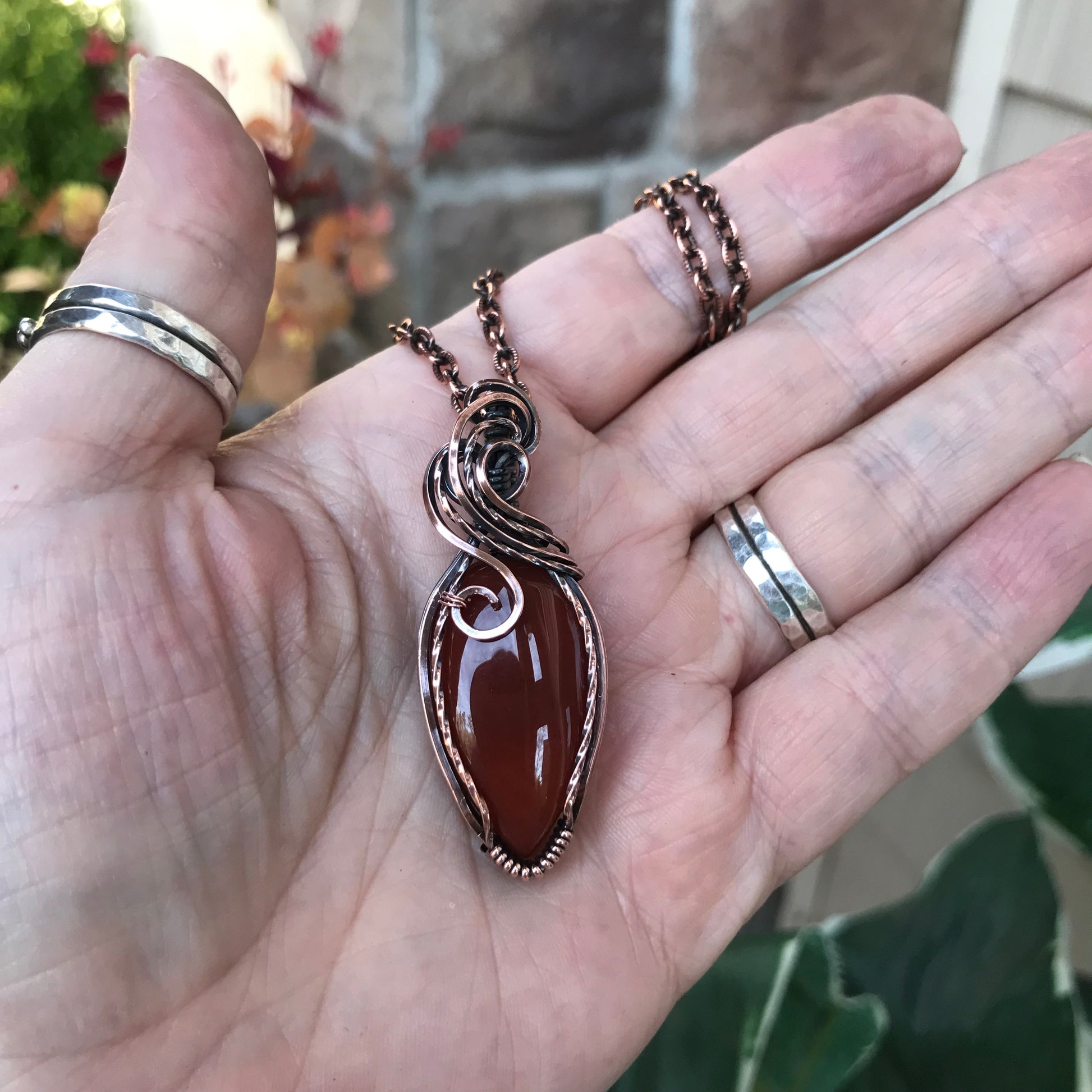 Carnelian Teardrop Copper Necklace