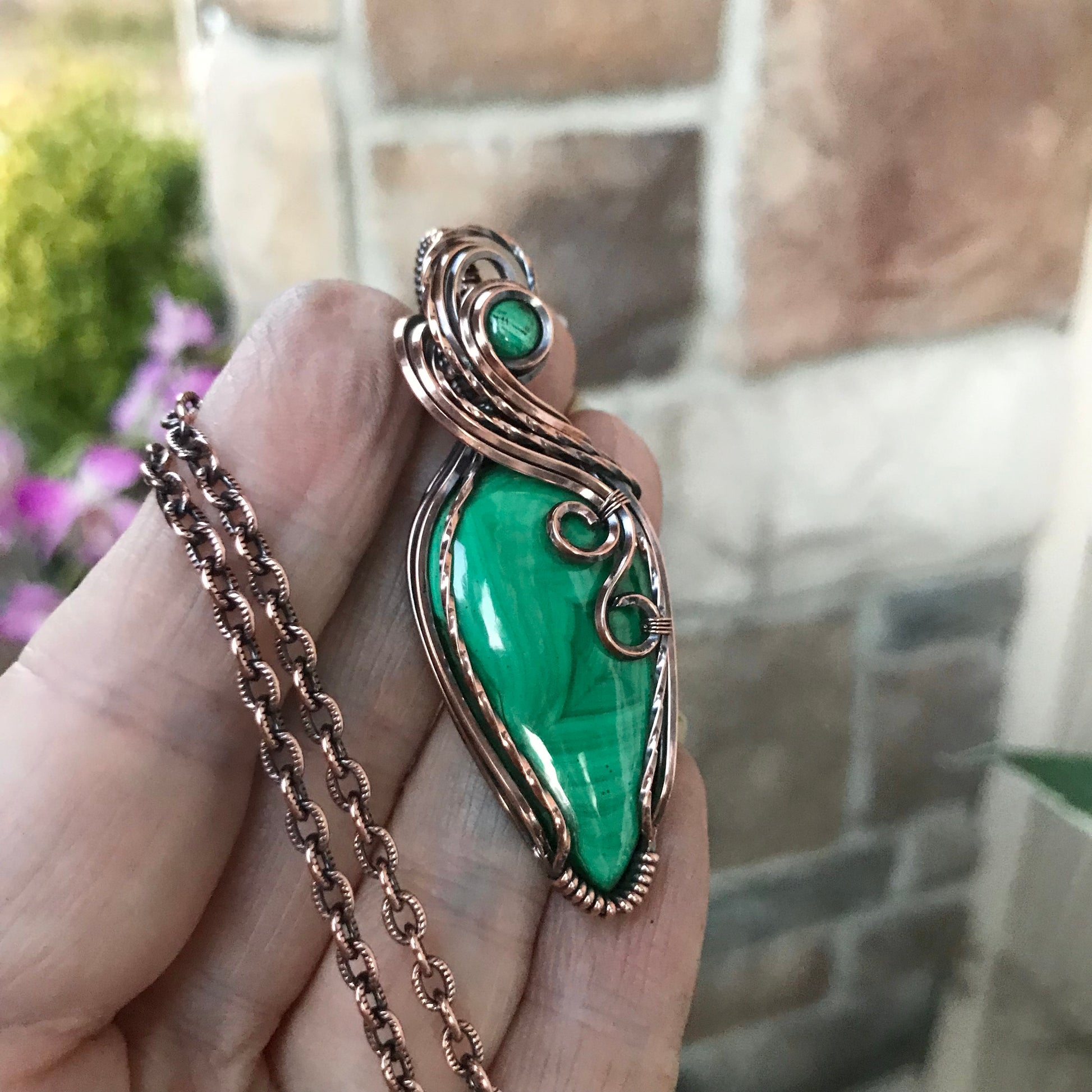 Malachite w/ Malachite Accent Slender Copper Necklace