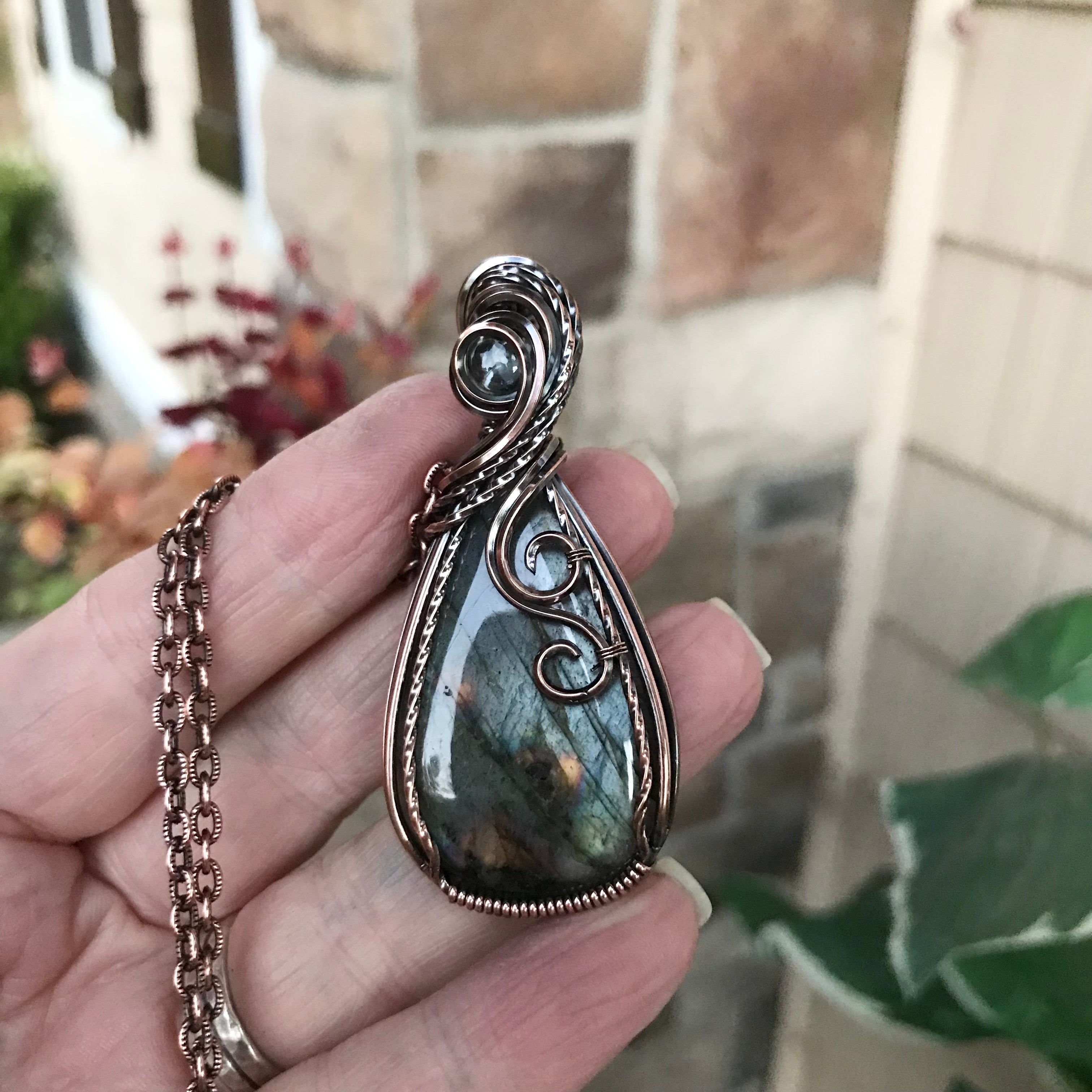 Sage Green Labradorite & Prasiolite Copper Pendant